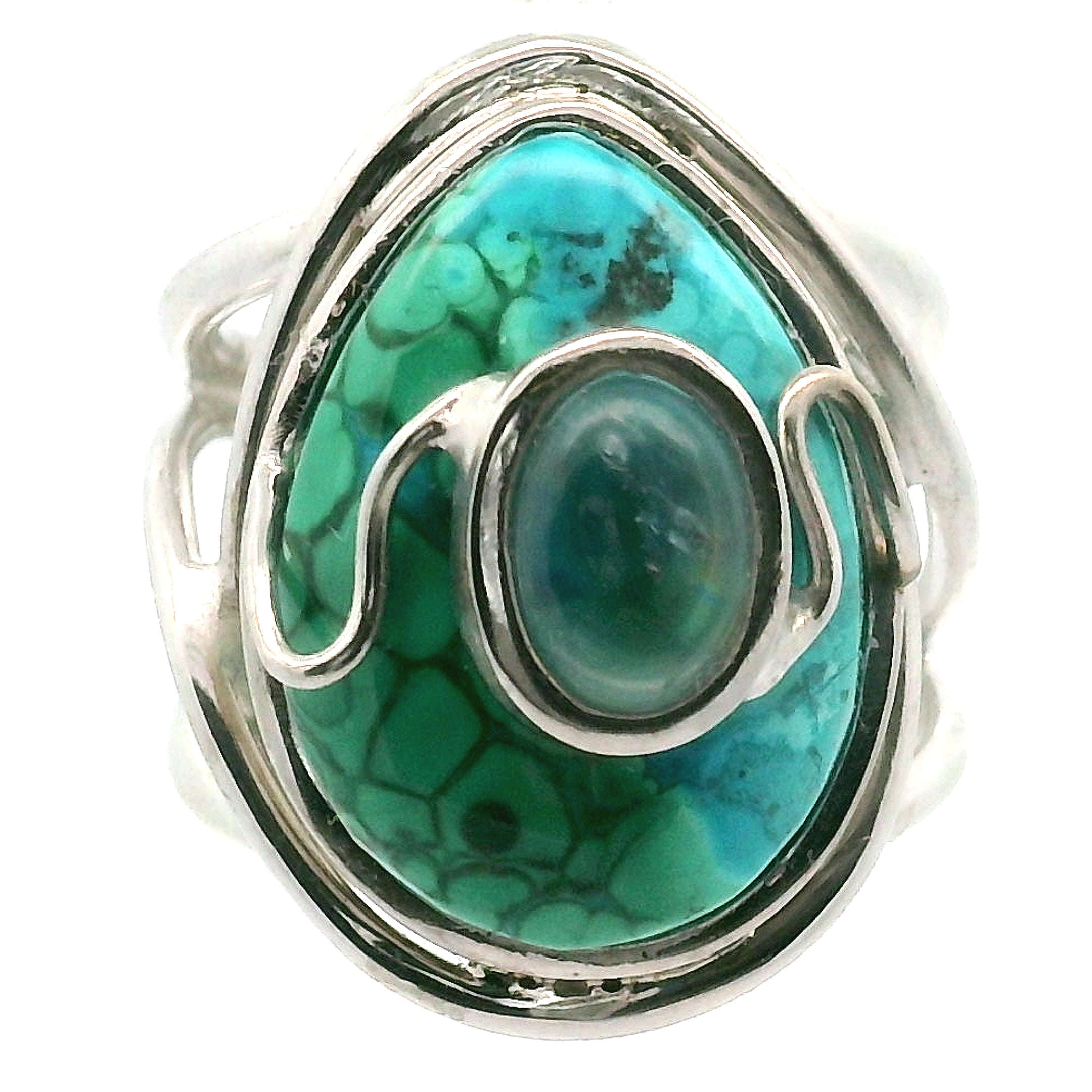 Malachola with Moonstone Cuff Ring .925 Silver for Abundance, Protection and Transformation