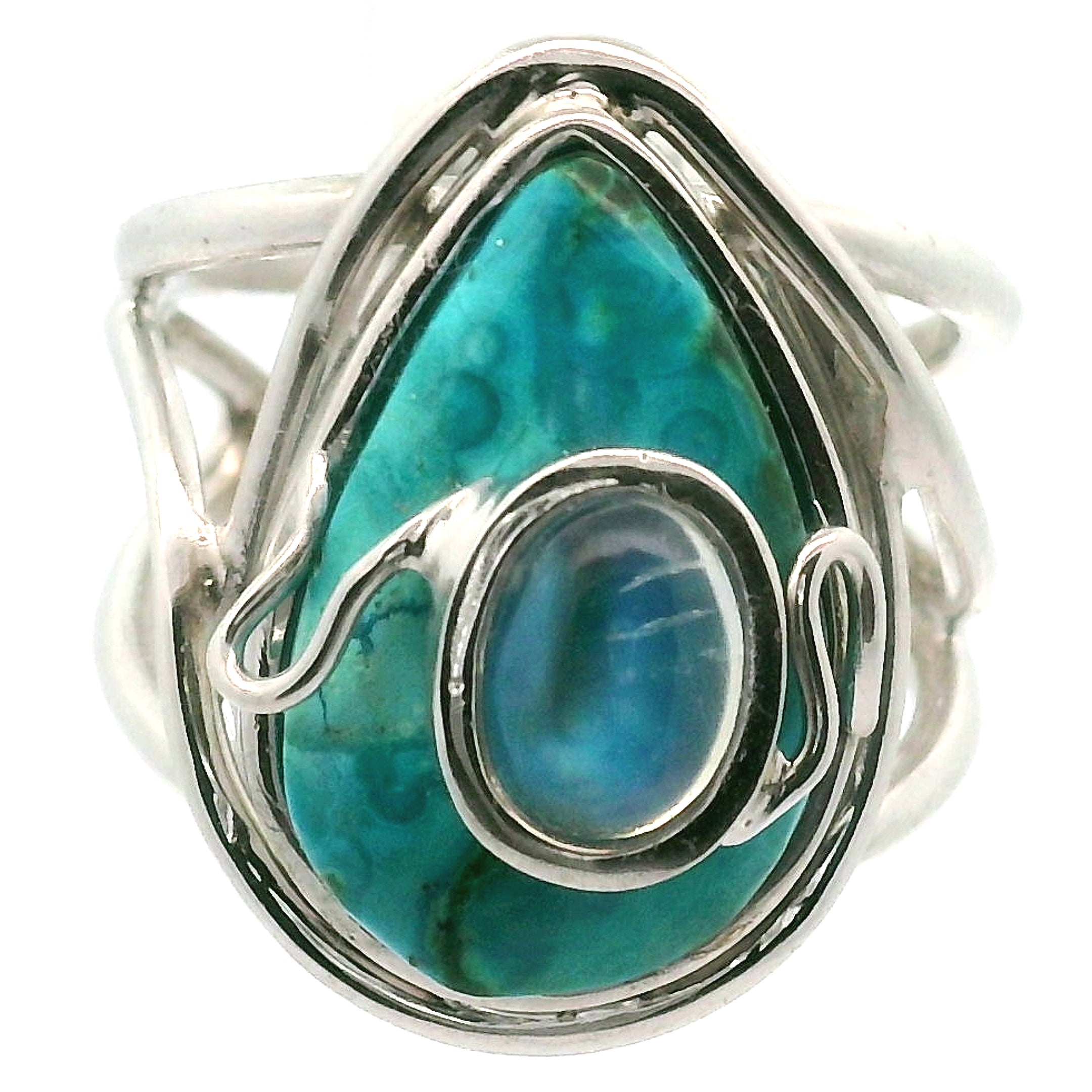 Malachola with Moonstone Cuff Ring .925 Silver for Abundance, Protection and Transformation