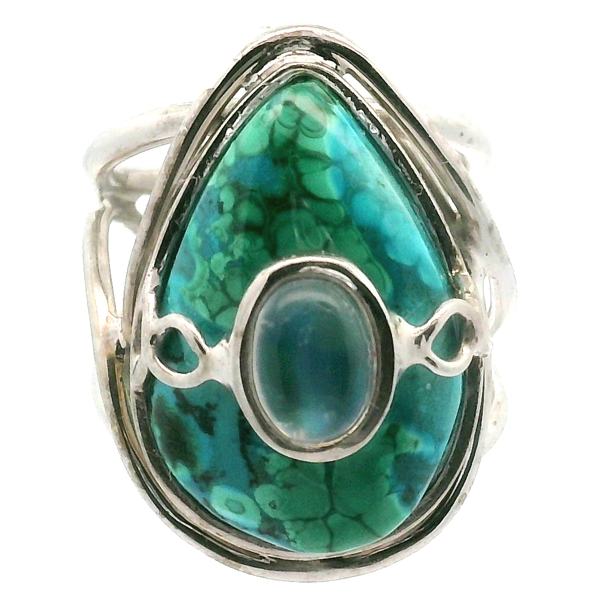Malachola with Moonstone Cuff Ring .925 Silver for Abundance, Protection and Transformation