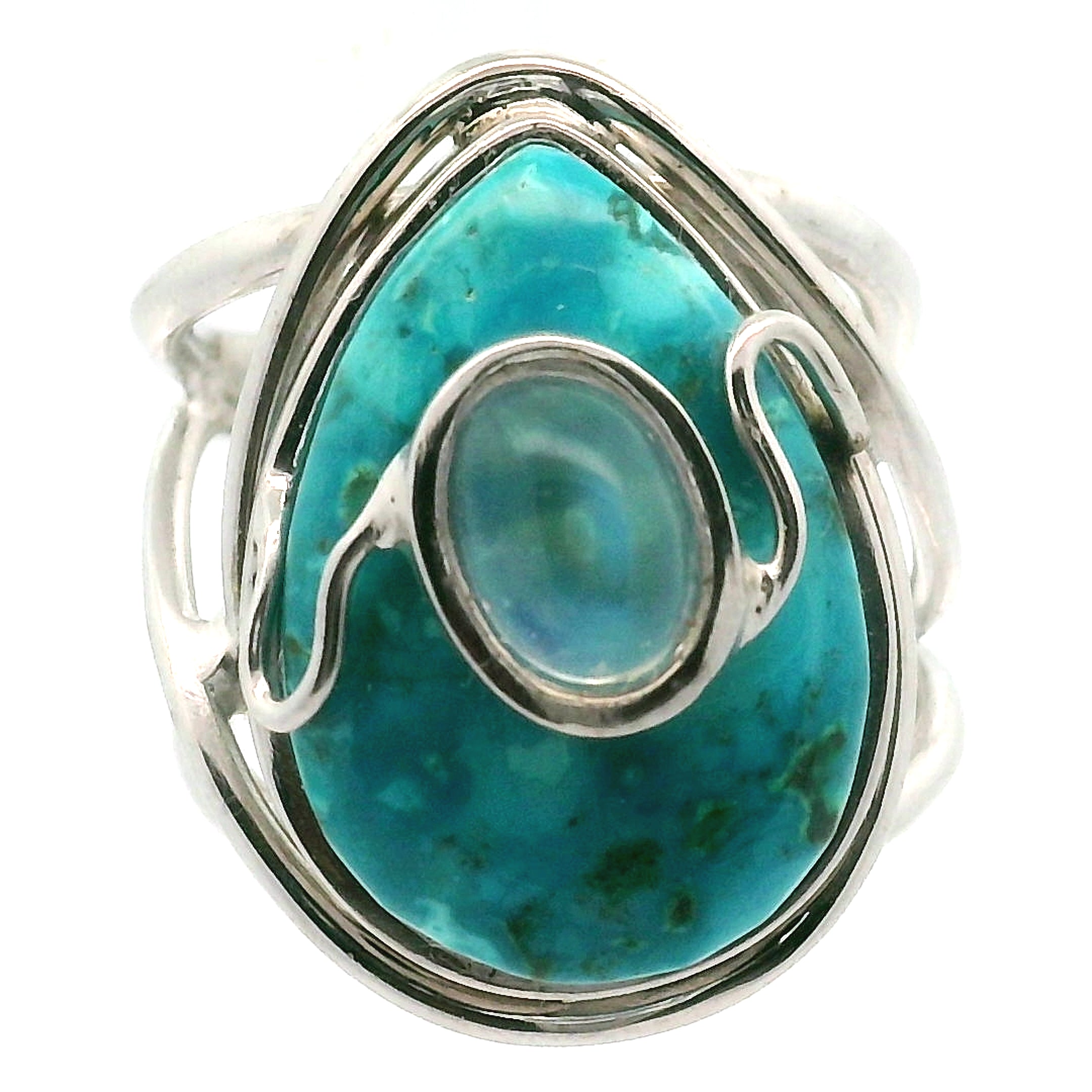 Malachola with Moonstone Cuff Ring .925 Silver for Abundance, Protection and Transformation