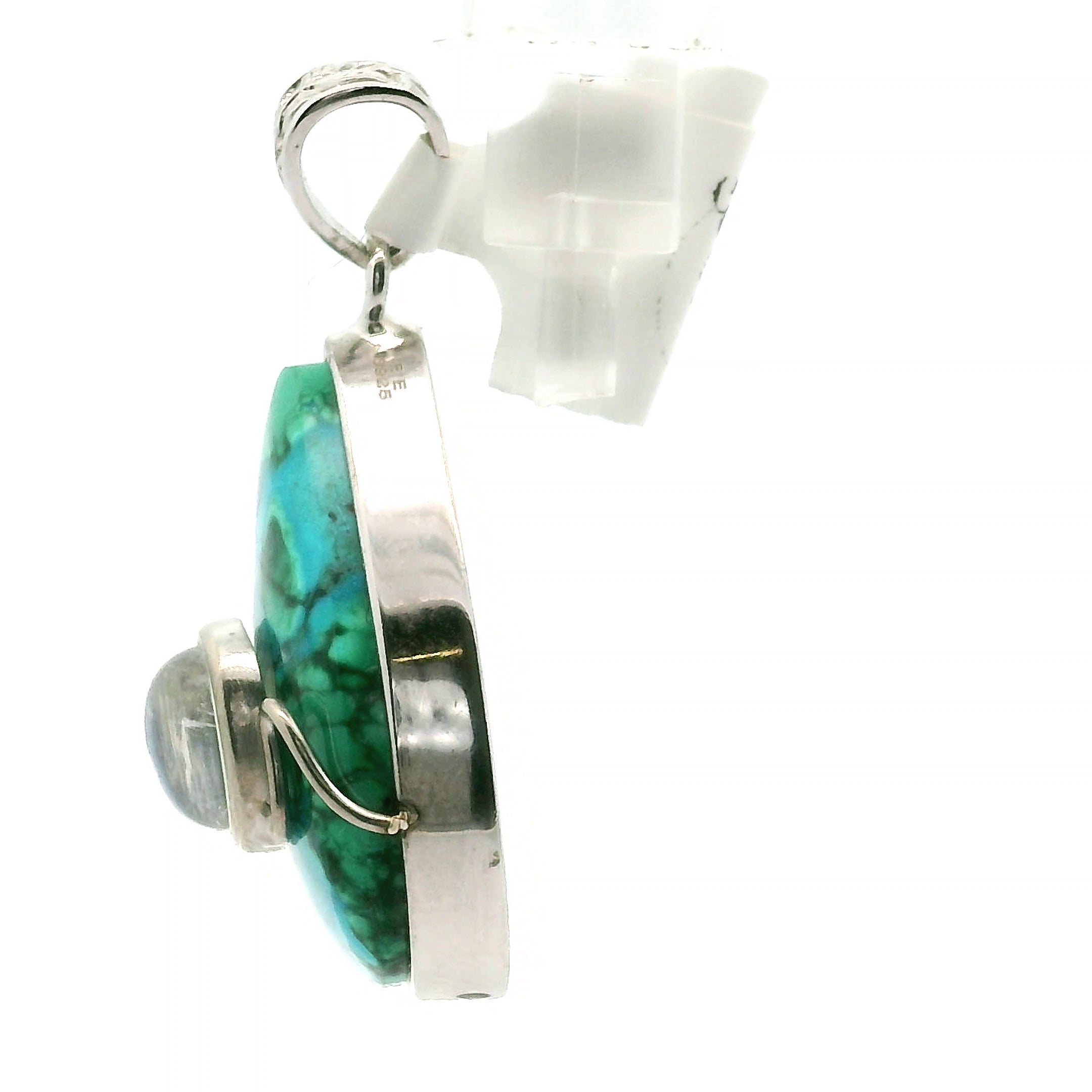 Malachola with Moonstone Pendant .925 Silver for Abundance, Protection and Transformation