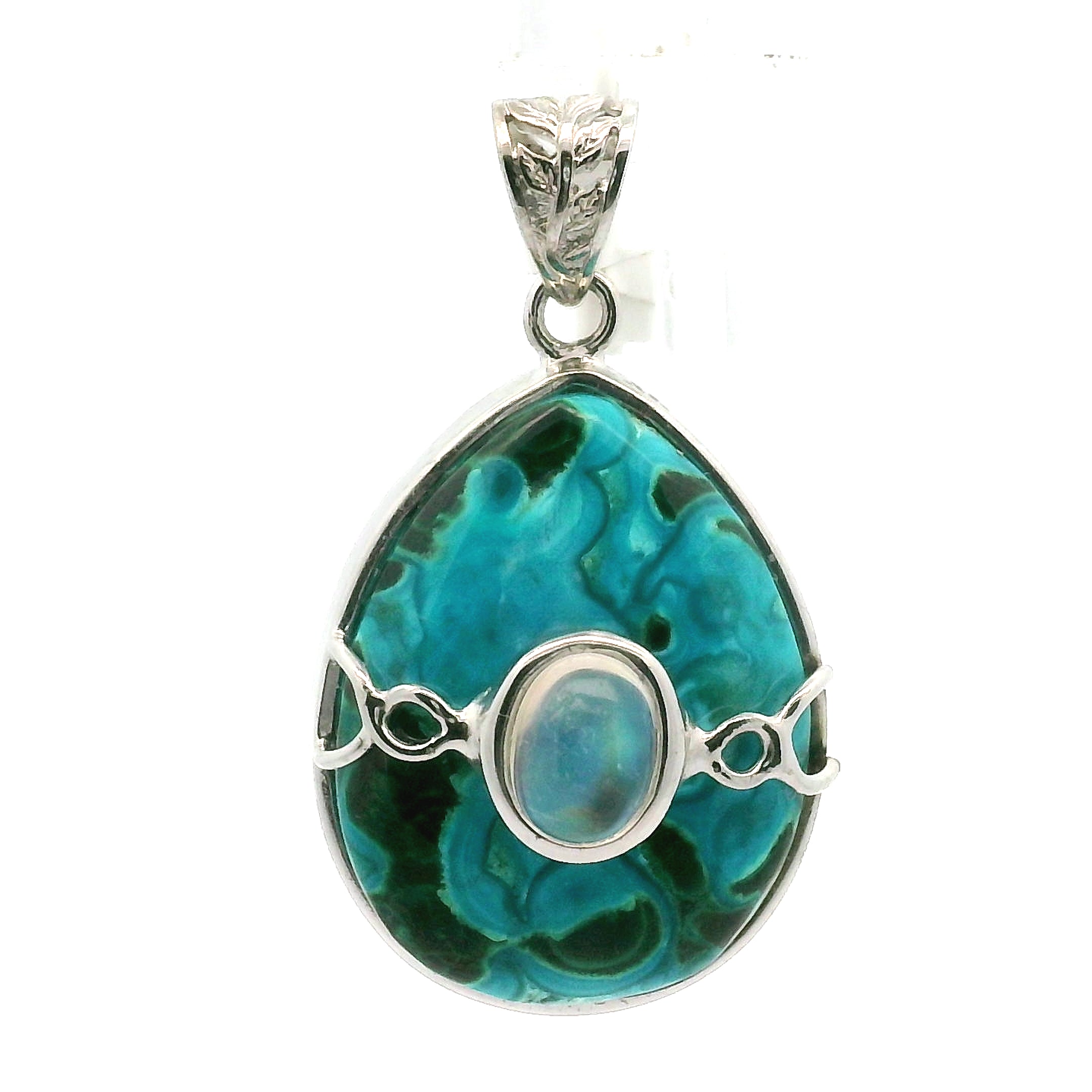 Malachola with Moonstone Pendant .925 Silver for Abundance, Protection and Transformation