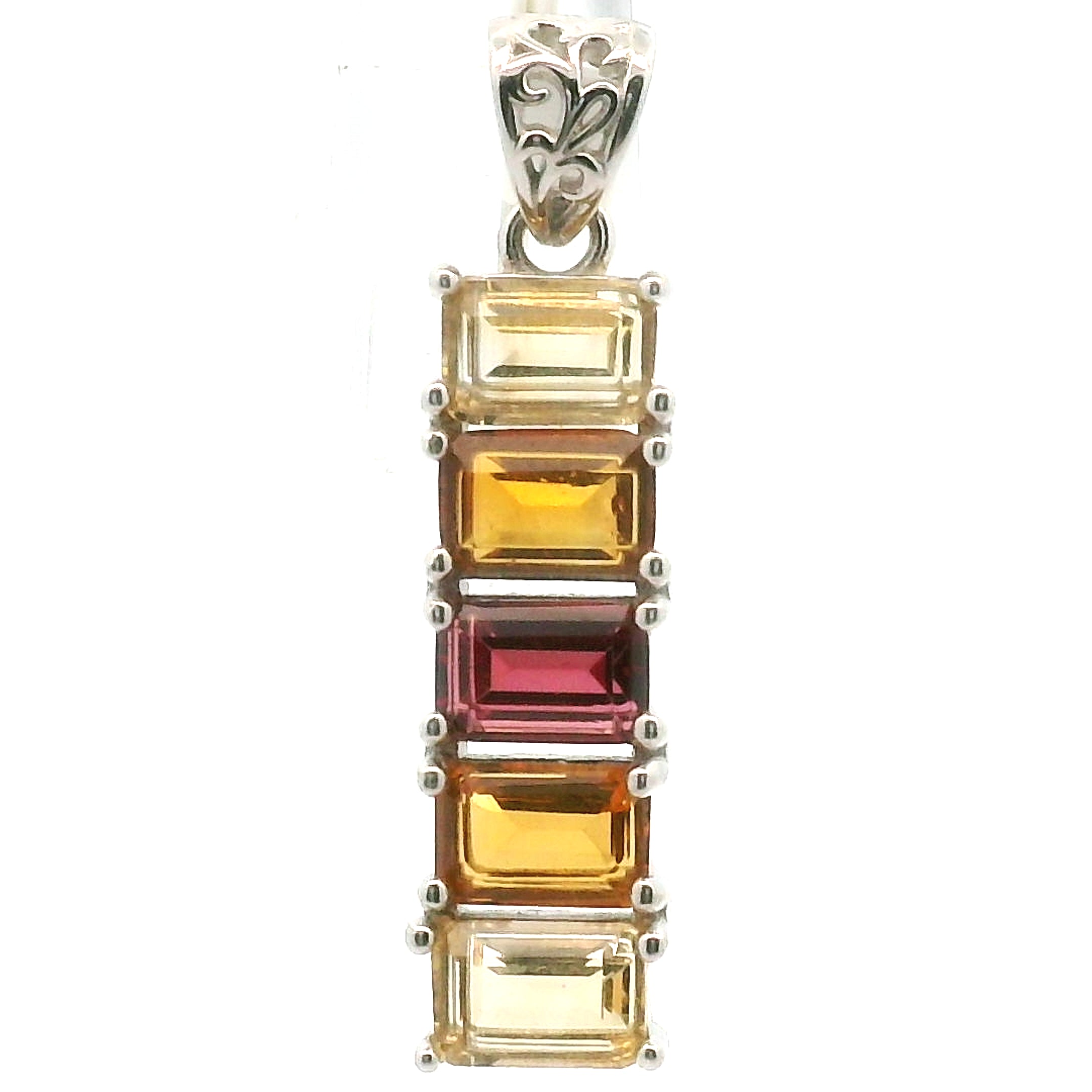 Multi Stone Emerald Cut Stacker Pendant .925 Silver for Healing, Intention Setting and Manifesting your Desires