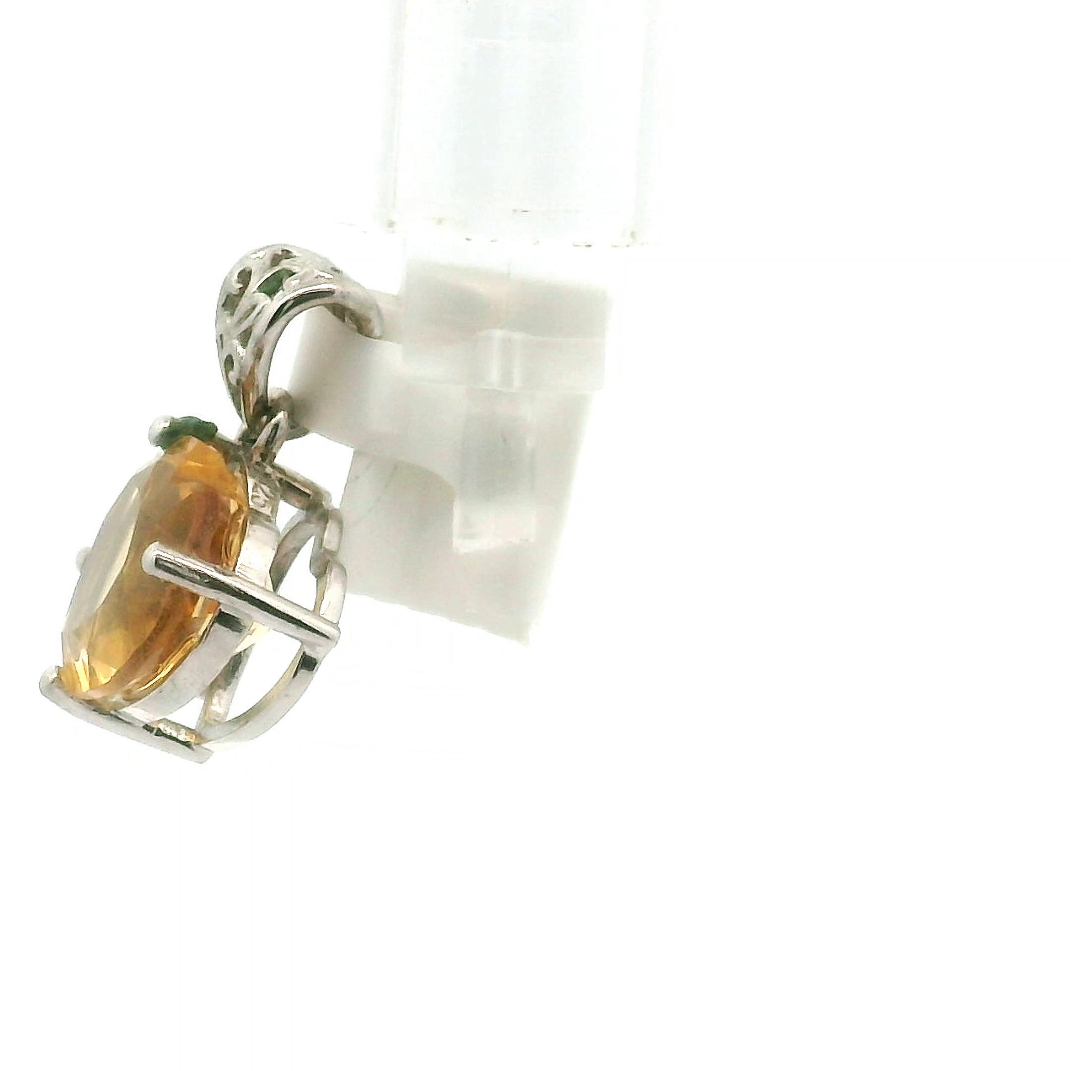 Citrine and Rhodolite Quartz Double Heart Pendant .925 Silver for Abundance and Emotional Healing