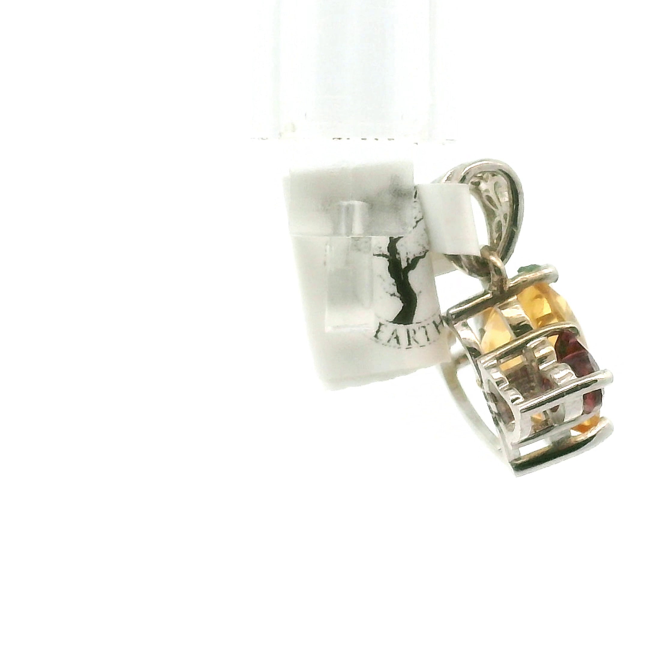 Citrine and Rhodolite Quartz Double Heart Pendant .925 Silver for Abundance and Emotional Healing
