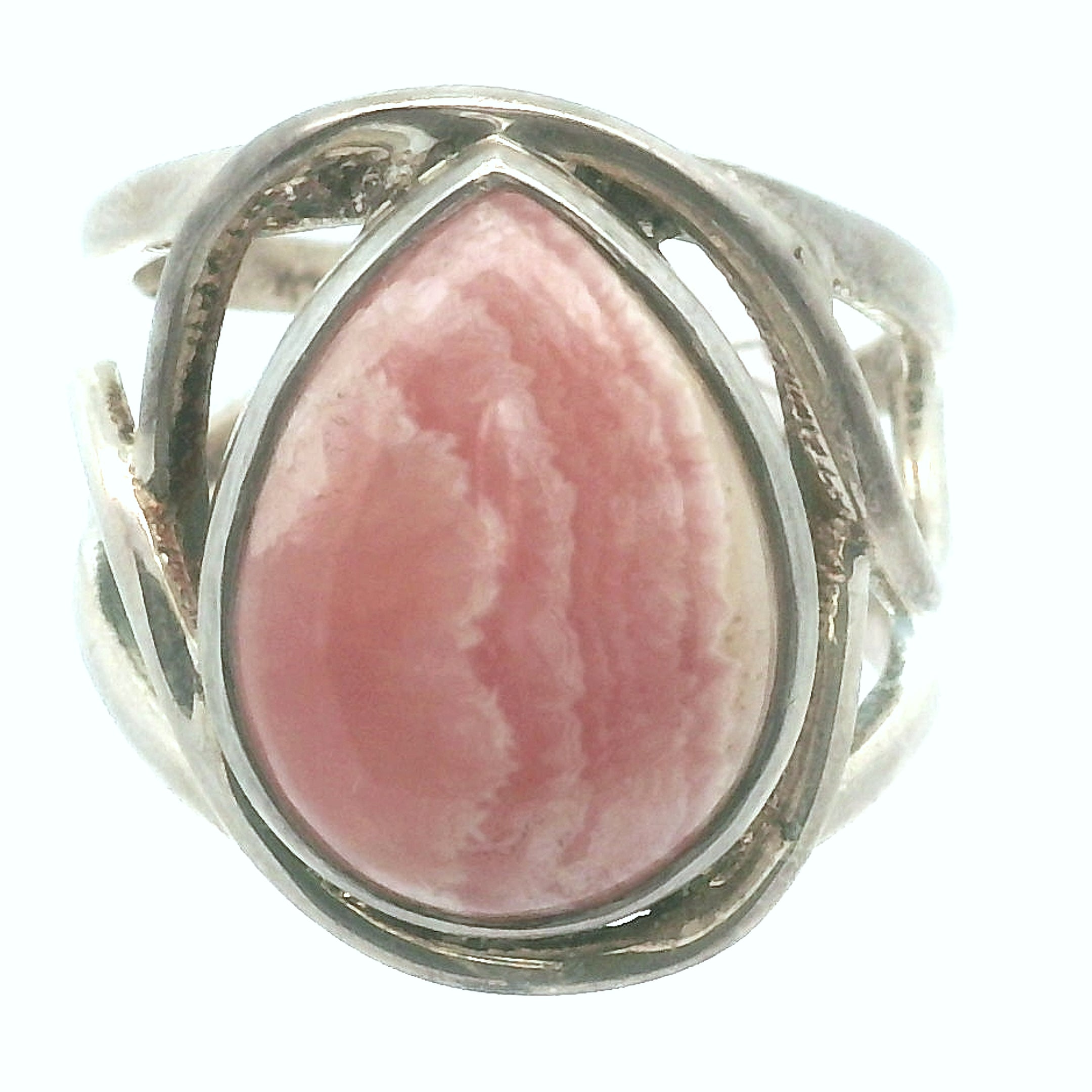 Rhodochrosite Cuff Ring .925 Silver for Emotional and Trauma Healing