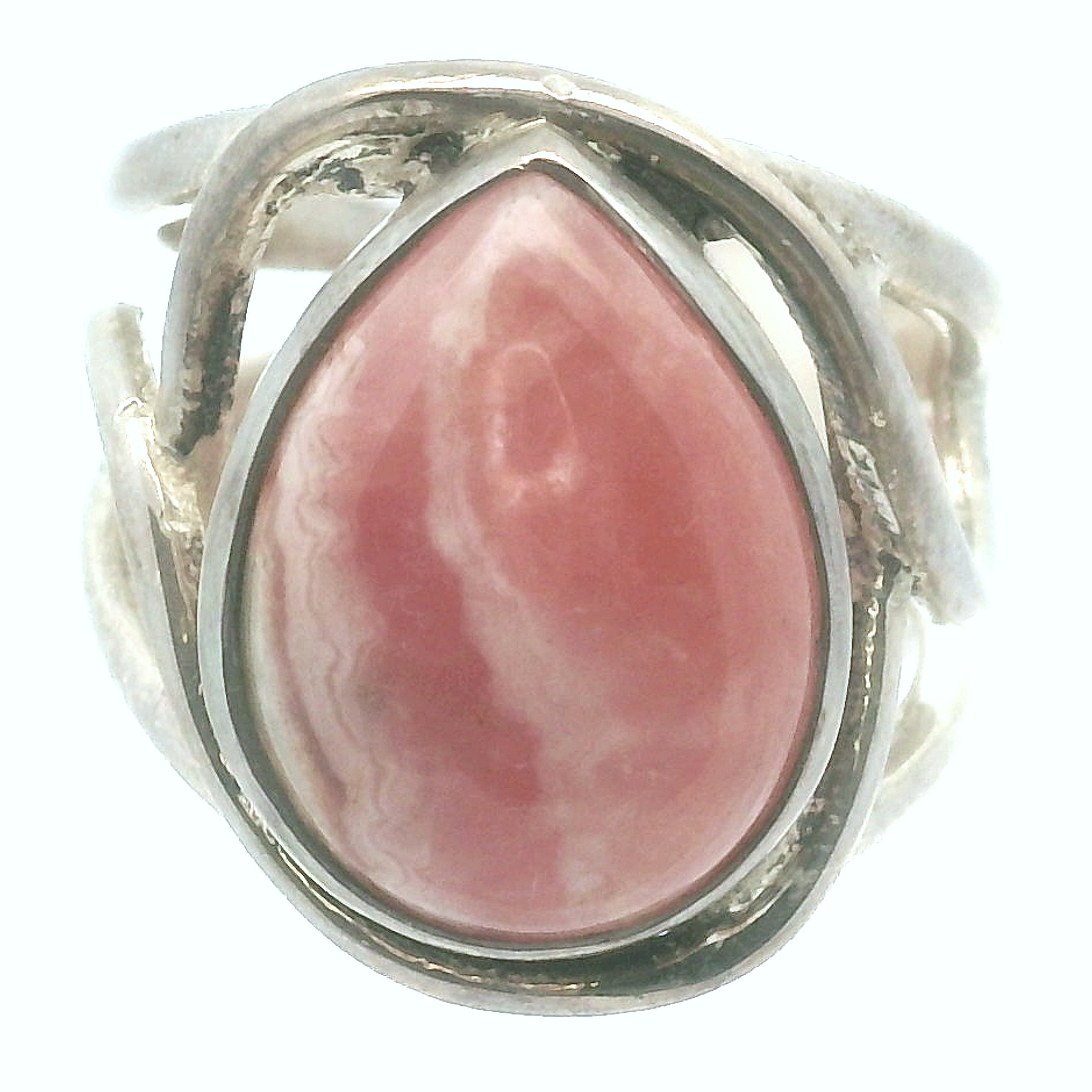 Rhodochrosite Cuff Ring .925 Silver for Emotional and Trauma Healing