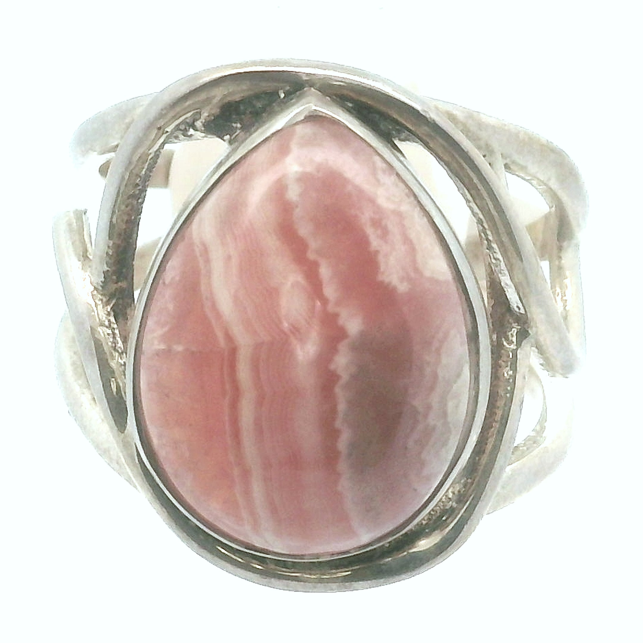 Rhodochrosite Cuff Ring .925 Silver for Emotional and Trauma Healing