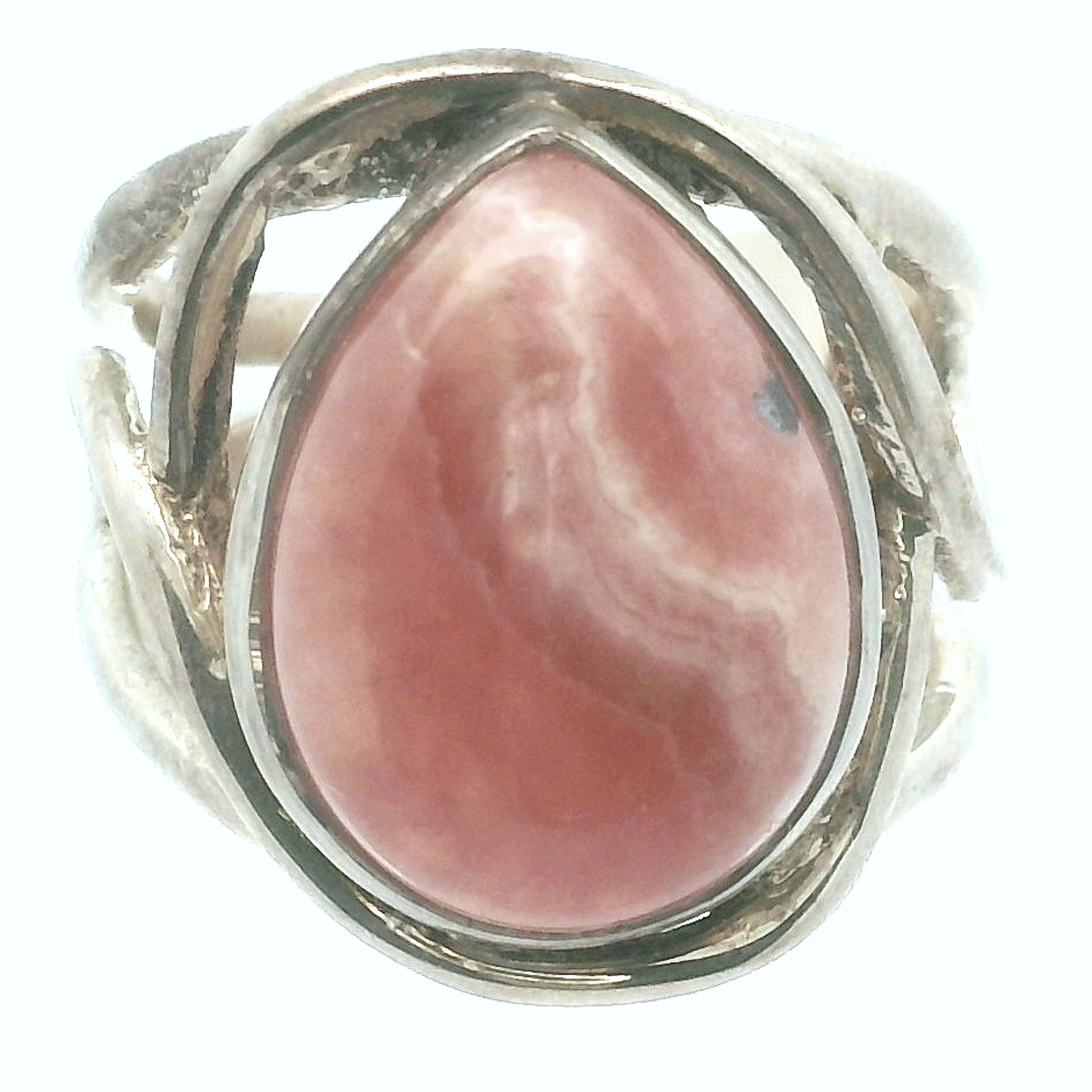Rhodochrosite Cuff Ring .925 Silver for Emotional and Trauma Healing