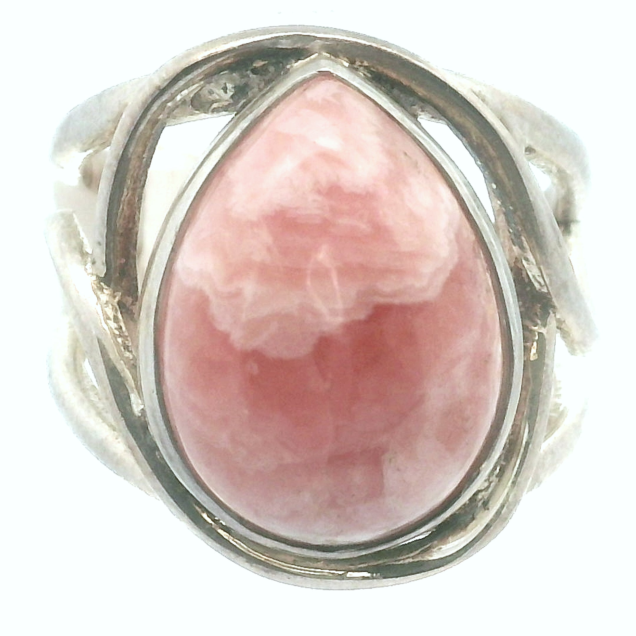 Rhodochrosite Cuff Ring .925 Silver for Emotional and Trauma Healing