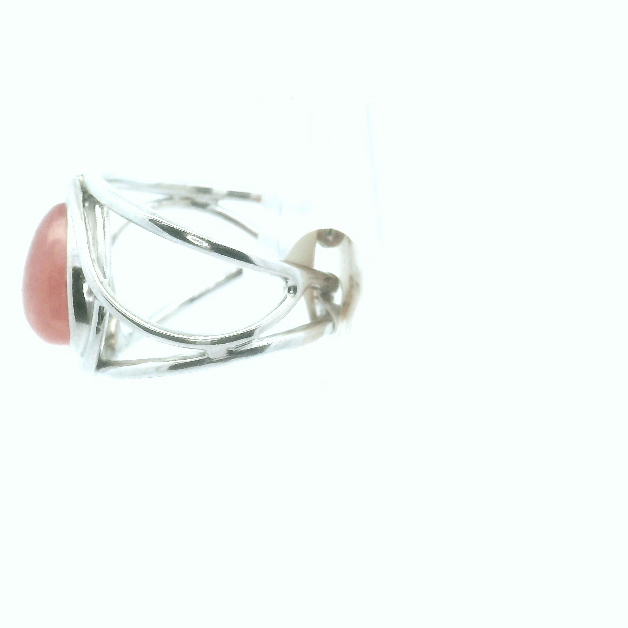 Gel Rhodochrosite Cuff Ring .925 Silver for Emotional Healing, Loving Yourself and Following your Heart