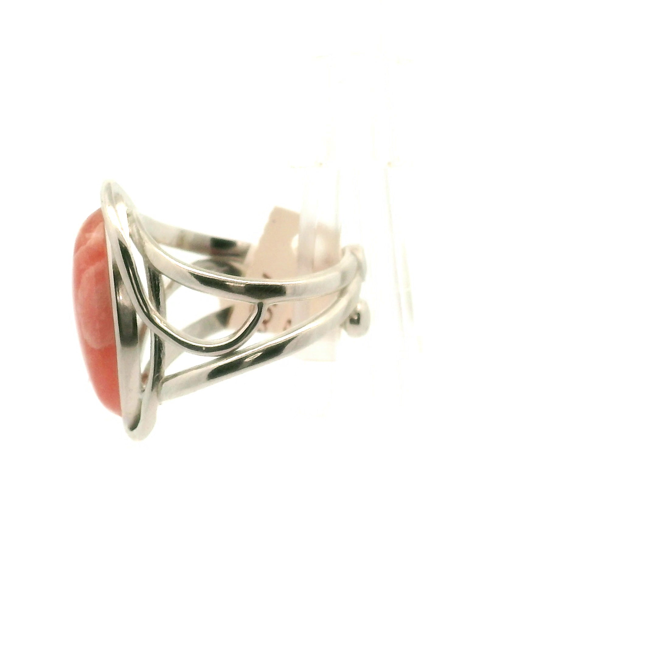 Rhodochrosite Cuff Ring .925 Silver for Emotional and Trauma Healing