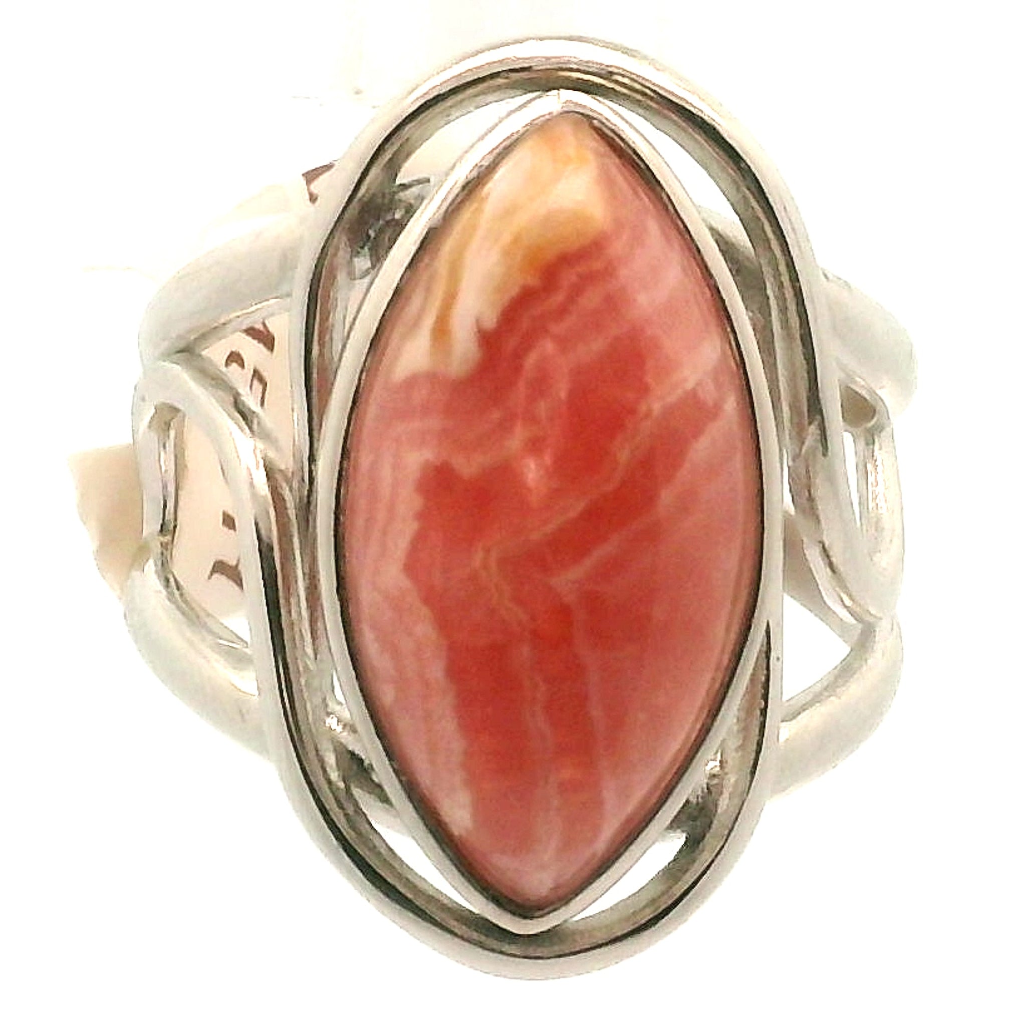 Rhodochrosite Cuff Ring .925 Silver for Emotional and Trauma Healing