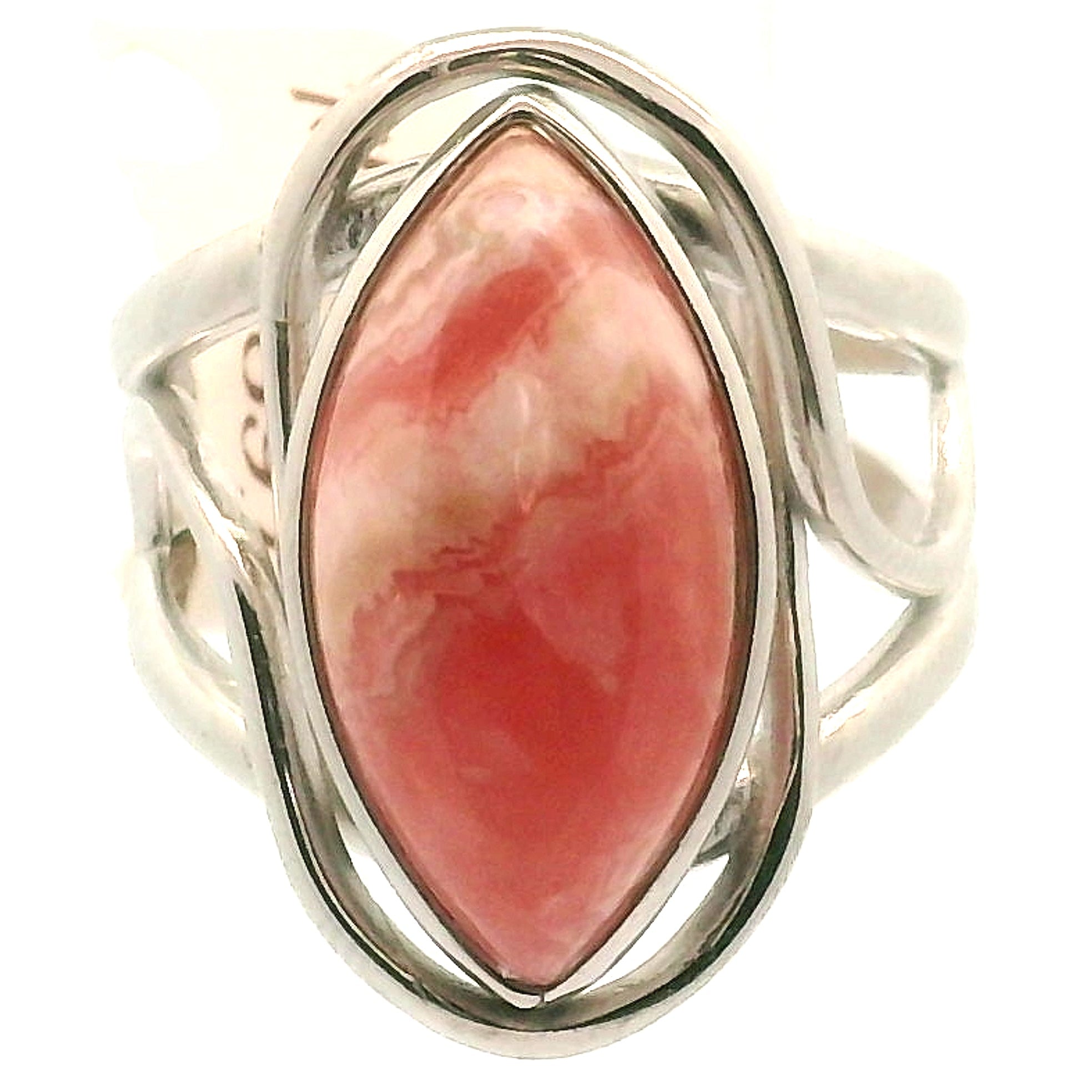Rhodochrosite Cuff Ring .925 Silver for Emotional and Trauma Healing