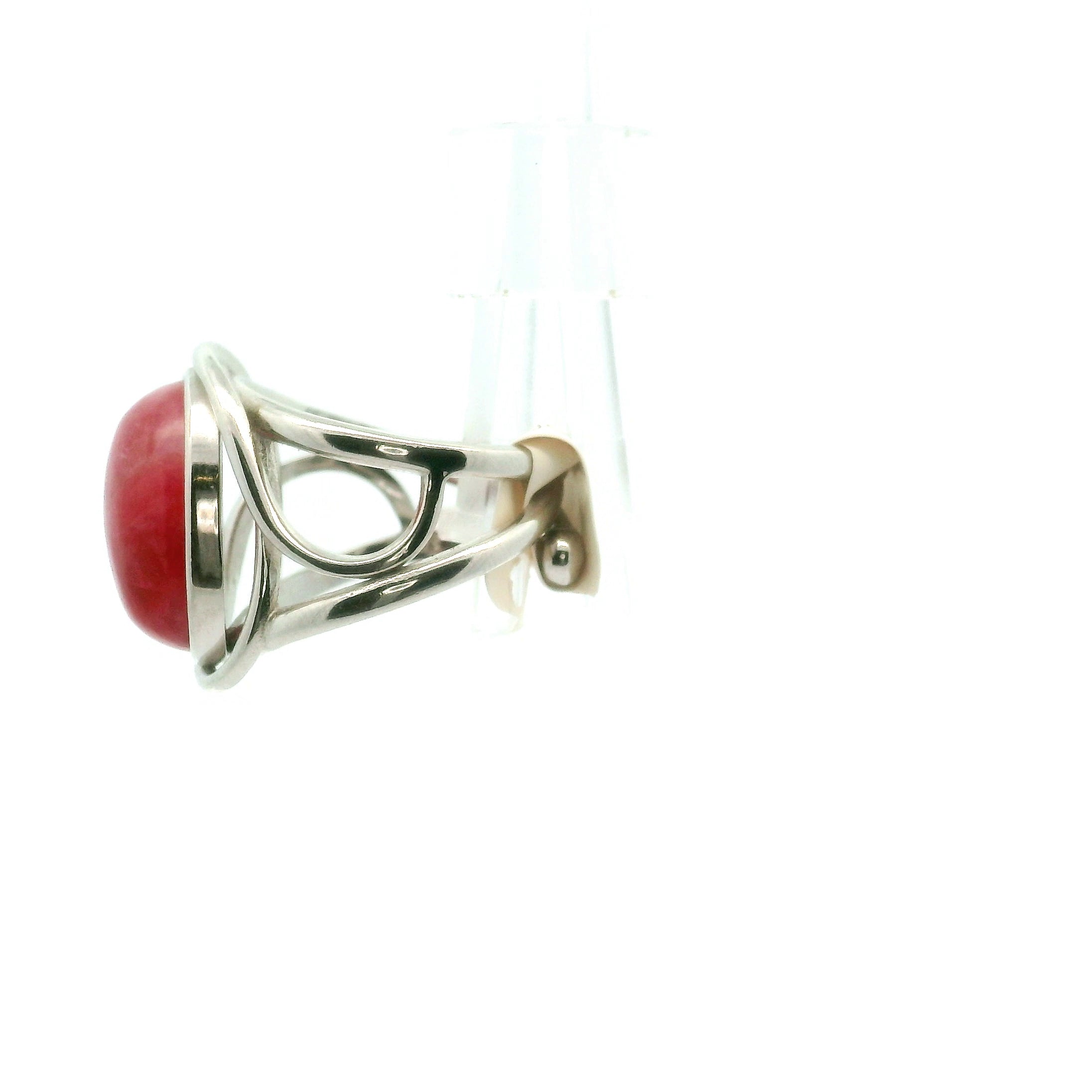 Gemmy Rhodonite Finger Cuff Adjustable Ring .925 Silver for Loving Yourself and Enhancing your Self-Worth