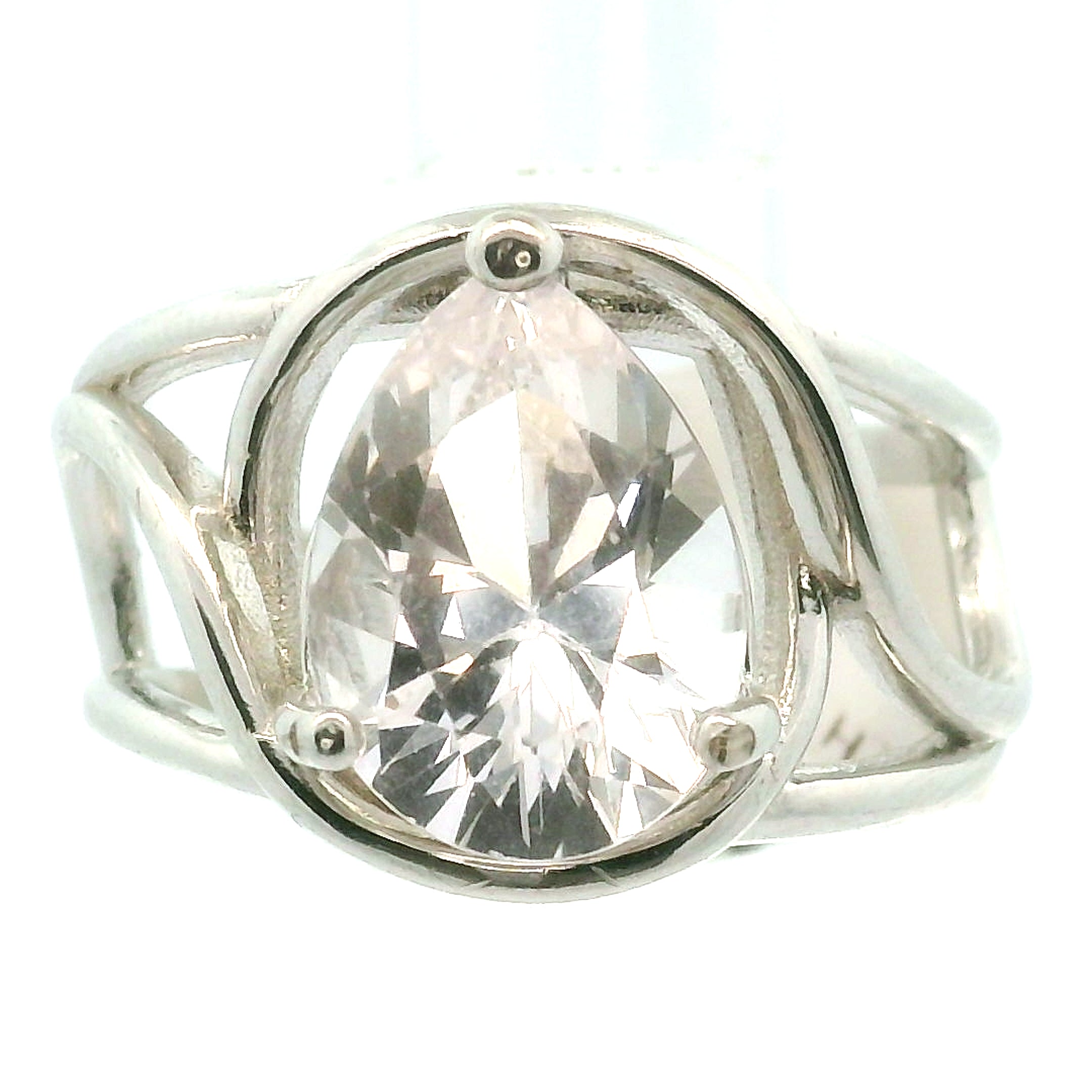 Danburite Faceted Cuff Ring .925 Silver for Connection with Higher Realms, Peace and Self Acceptance