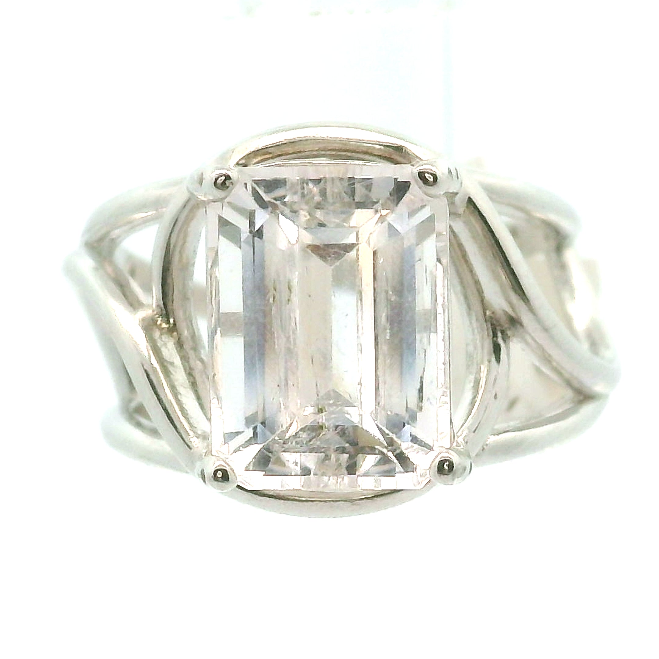 Danburite Faceted Cuff Ring .925 Silver for Connection with Higher Realms, Peace and Self Acceptance