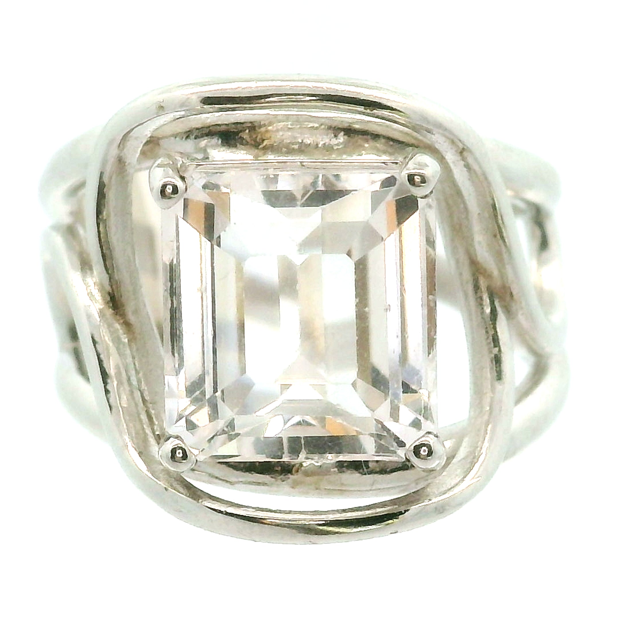 Danburite Faceted Cuff Ring .925 Silver for Connection with Higher Realms, Peace and Self Acceptance