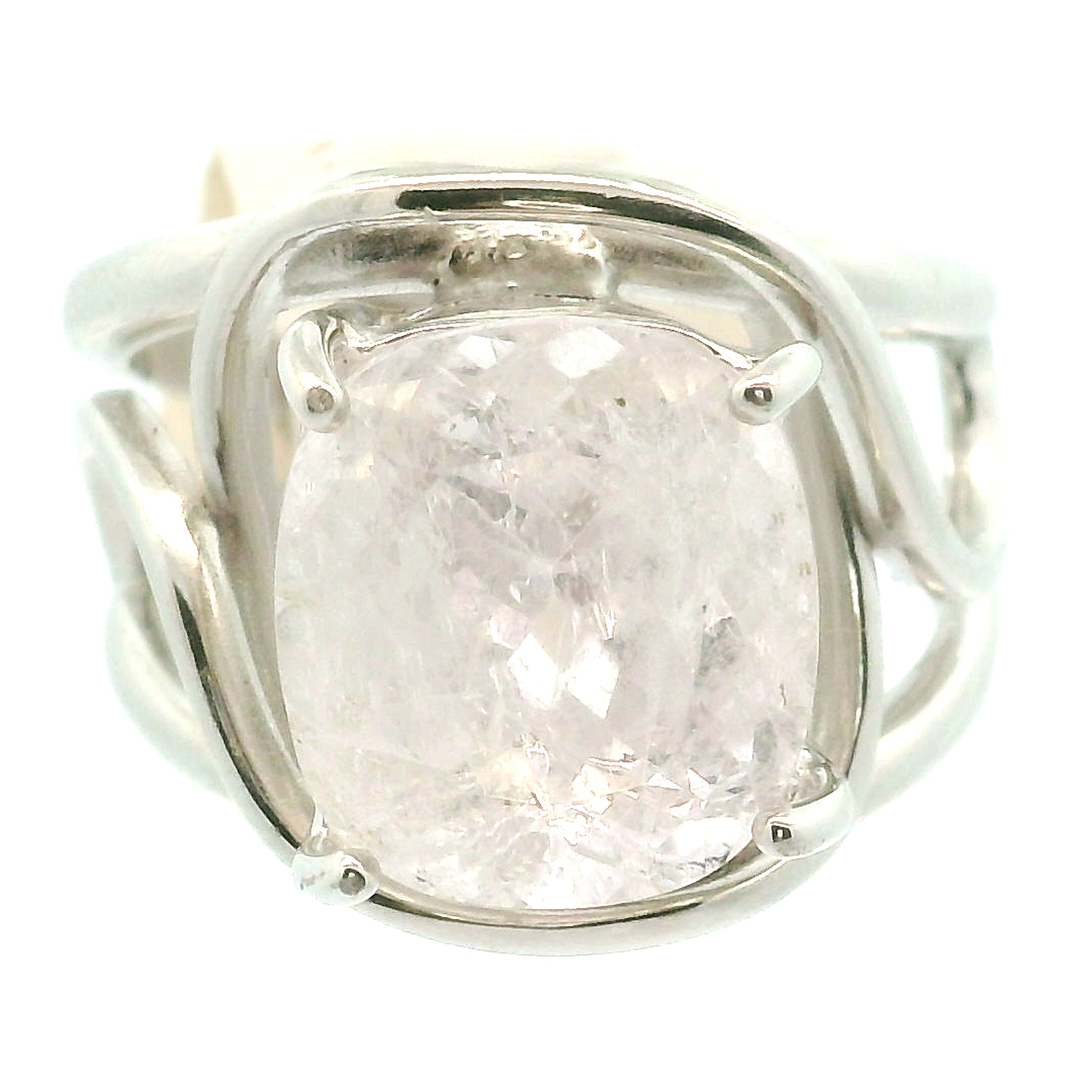Danburite Faceted Cuff Ring .925 Silver for Connection with Higher Realms, Peace and Self Acceptance