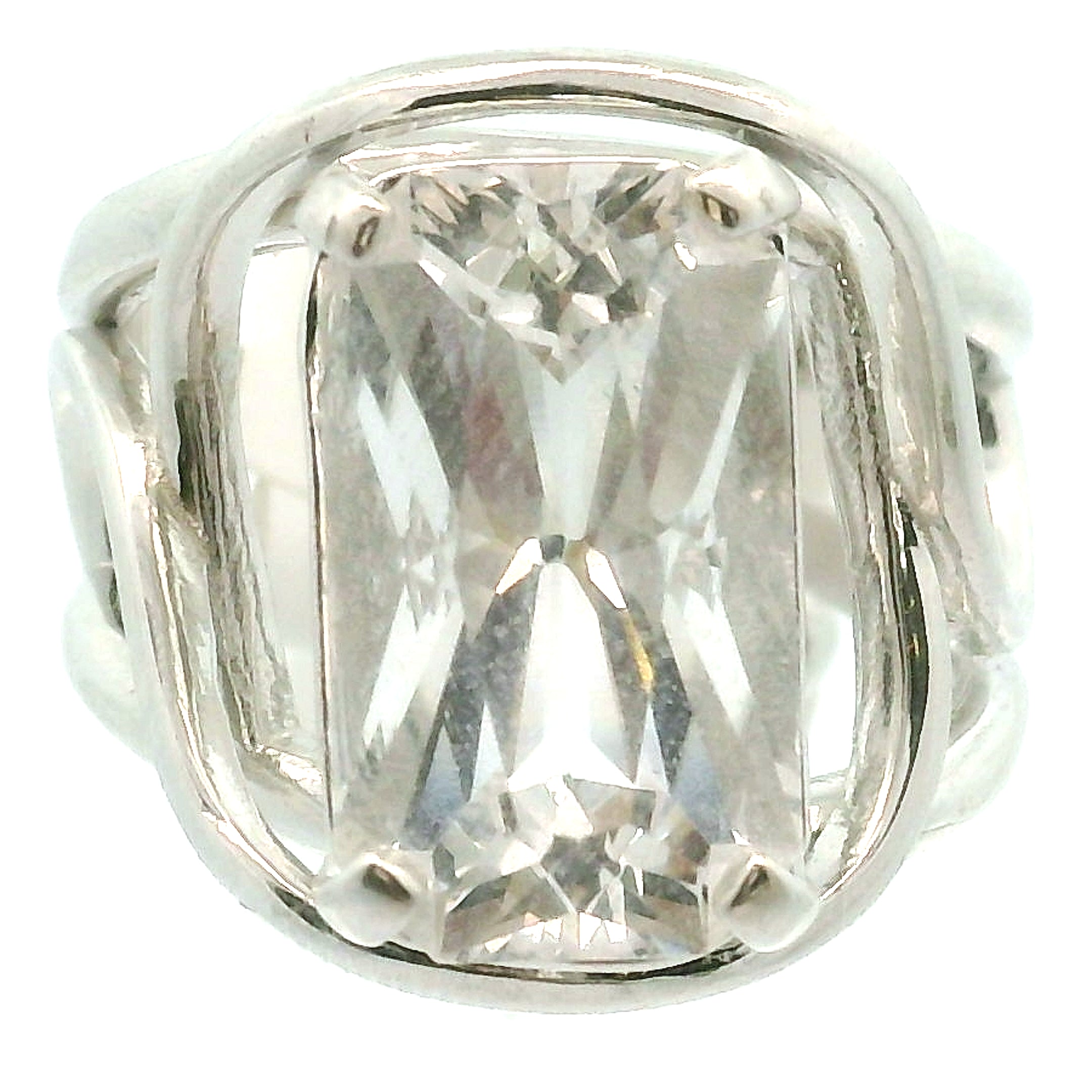 Danburite Faceted Cuff Ring .925 Silver for Connection with Higher Realms, Peace and Self Acceptance