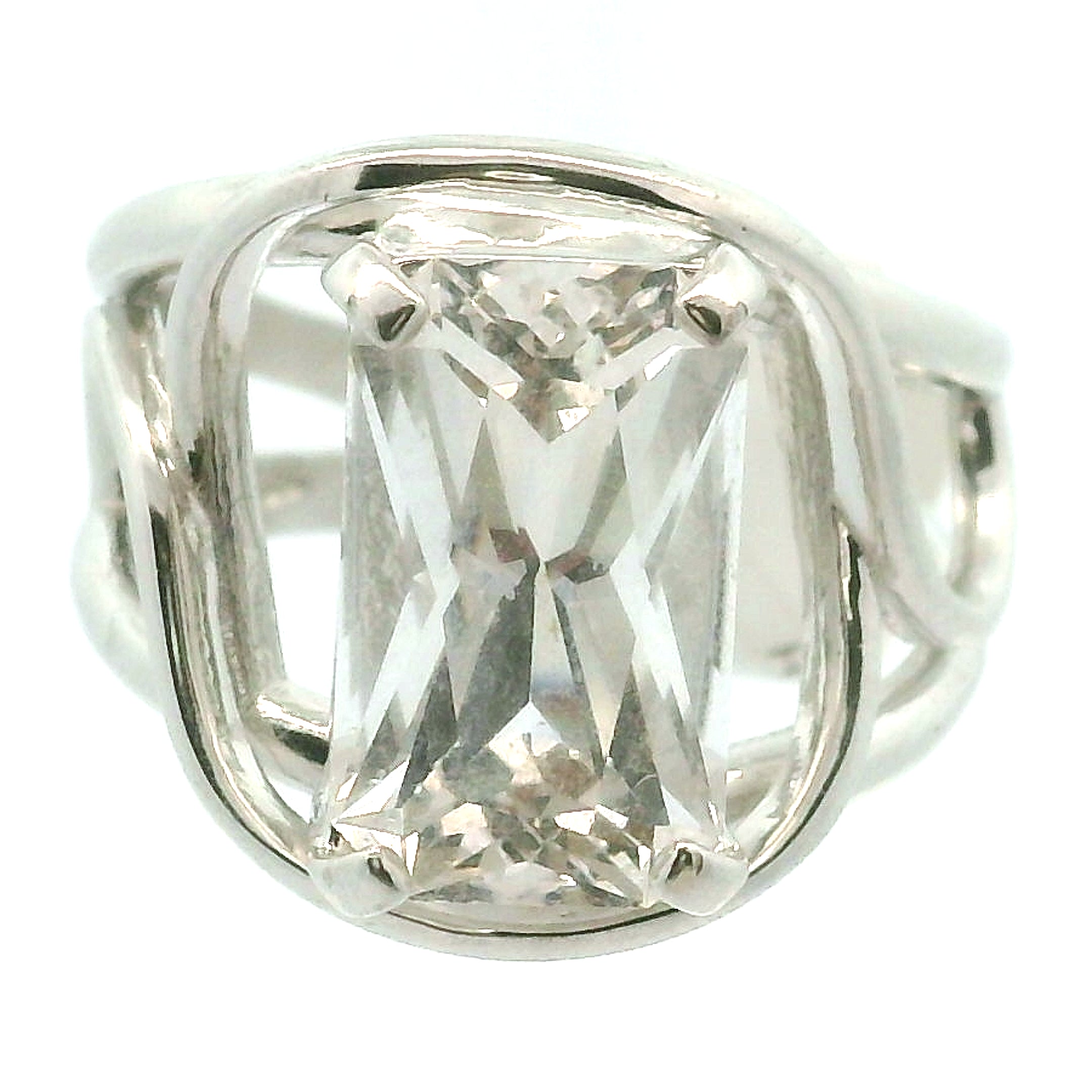 Danburite Faceted Cuff Ring .925 Silver for Connection with Higher Realms, Peace and Self Acceptance