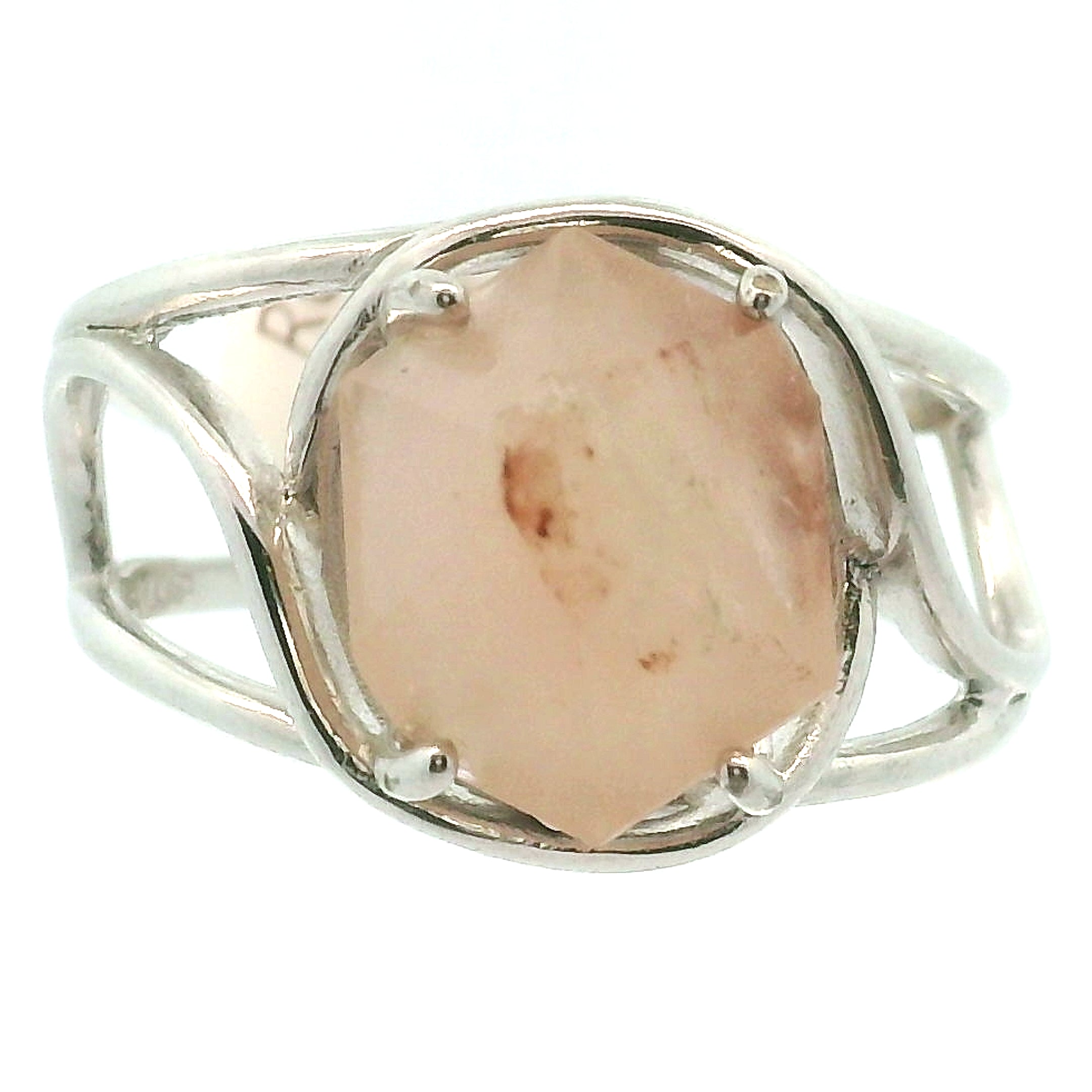 Rose Quartz DT Finger Cuff Adjustable Ring .925 Silver for Compassion and Self Love