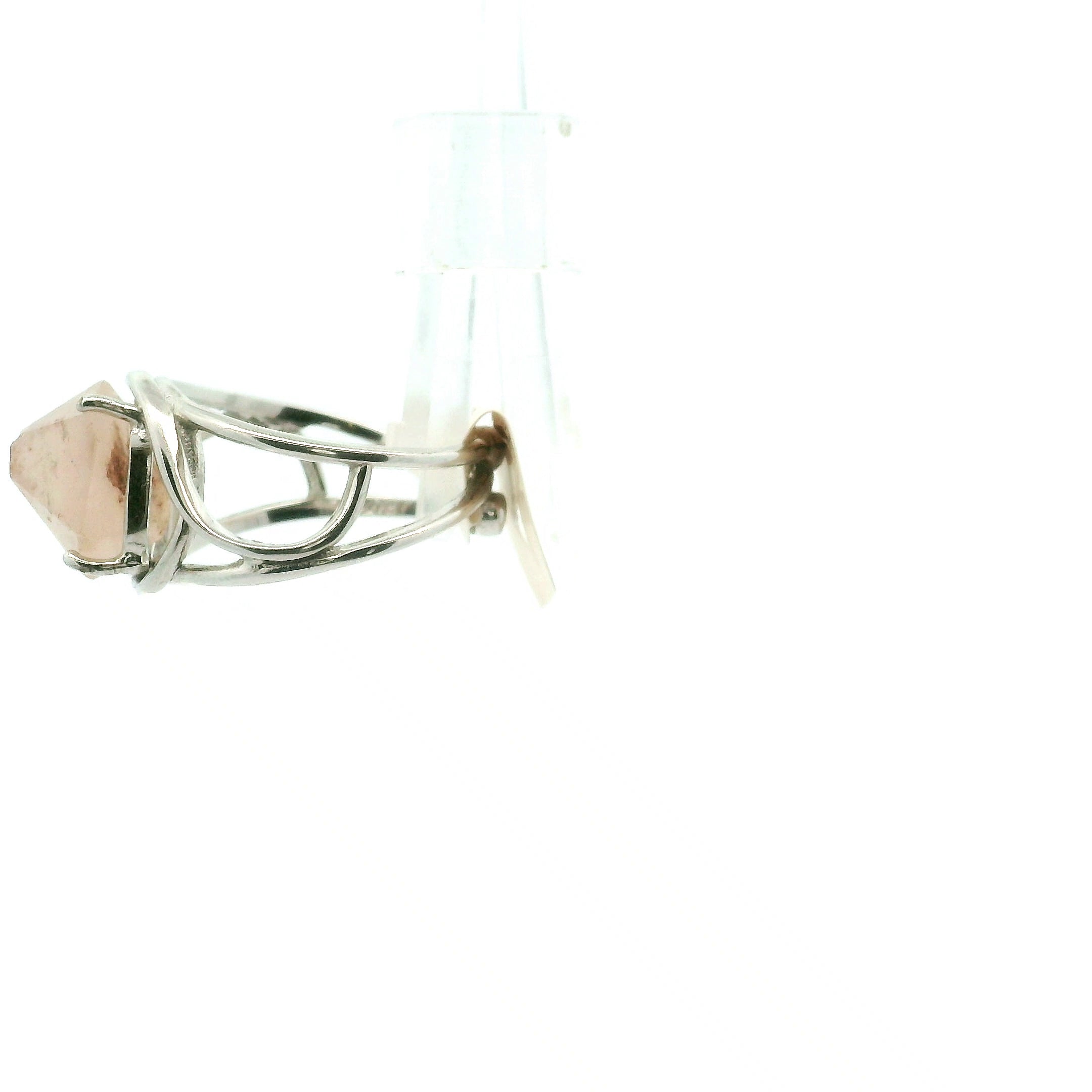 Rose Quartz DT Finger Cuff Adjustable Ring .925 Silver for Compassion and Self Love