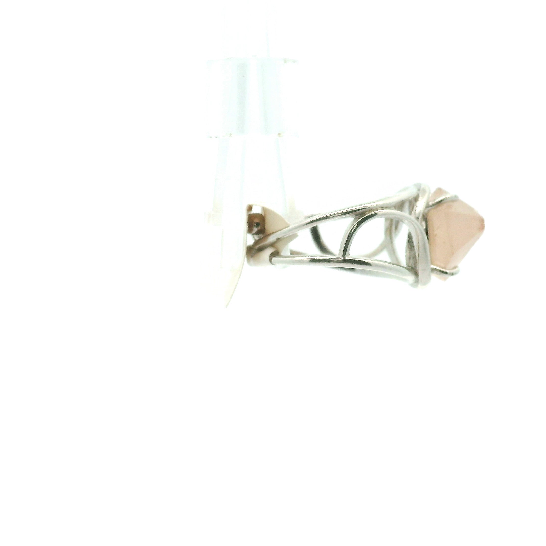 Rose Quartz DT Finger Cuff Adjustable Ring .925 Silver for Compassion and Self Love