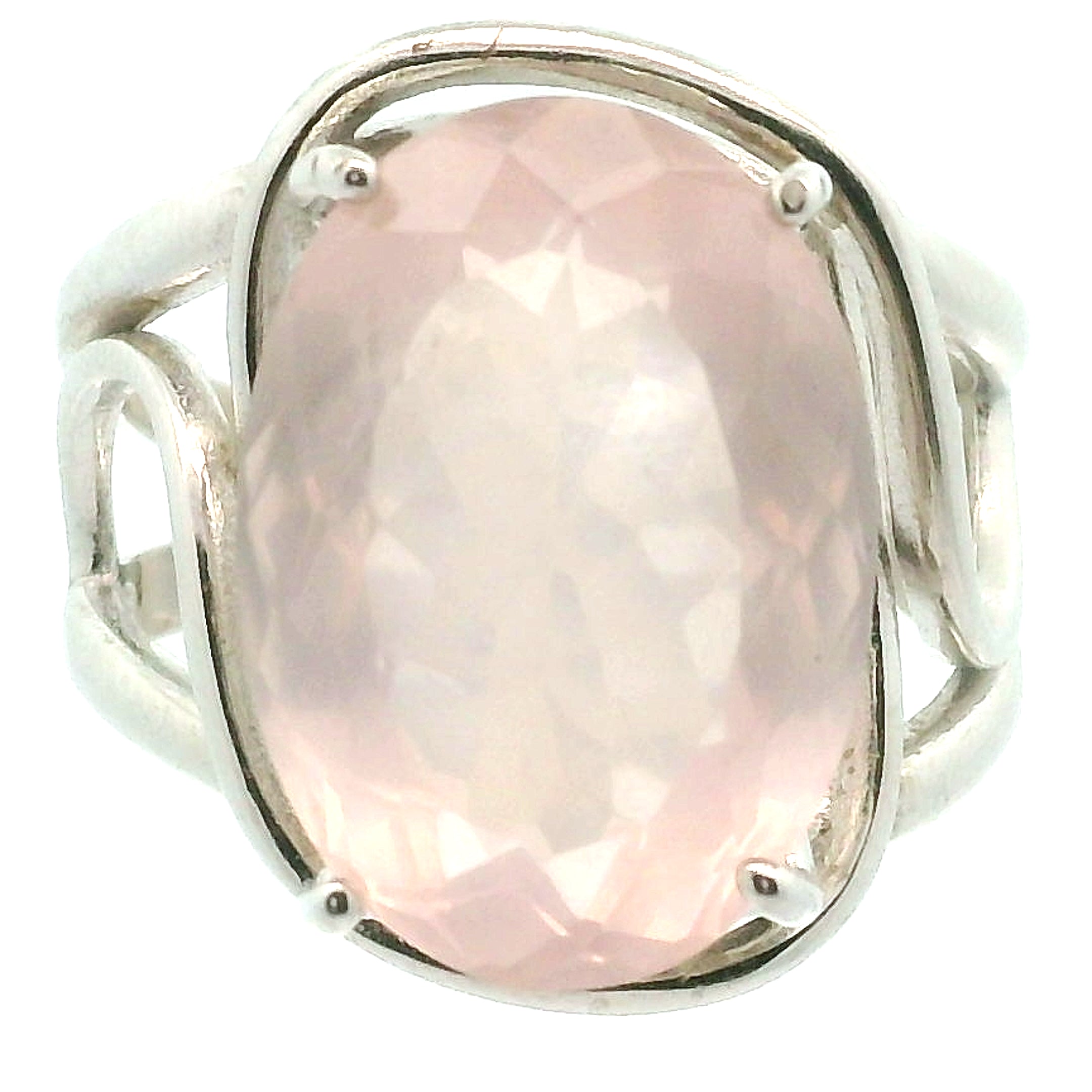 Rose Quartz Finger Cuff Adjustable Ring .925 Silver for Compassion and Self Love