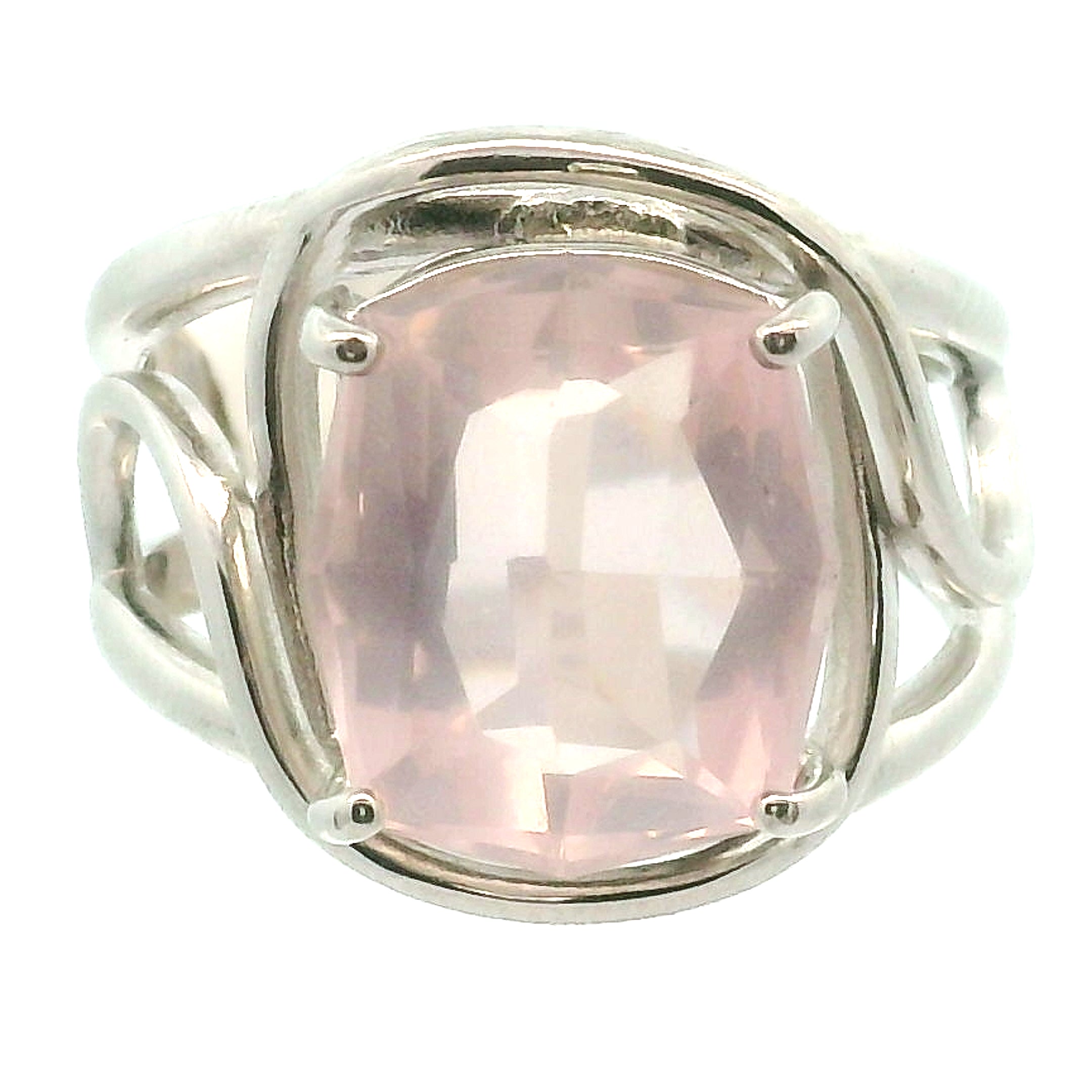 Rose Quartz Finger Cuff Adjustable Ring .925 Silver for Compassion and Self Love
