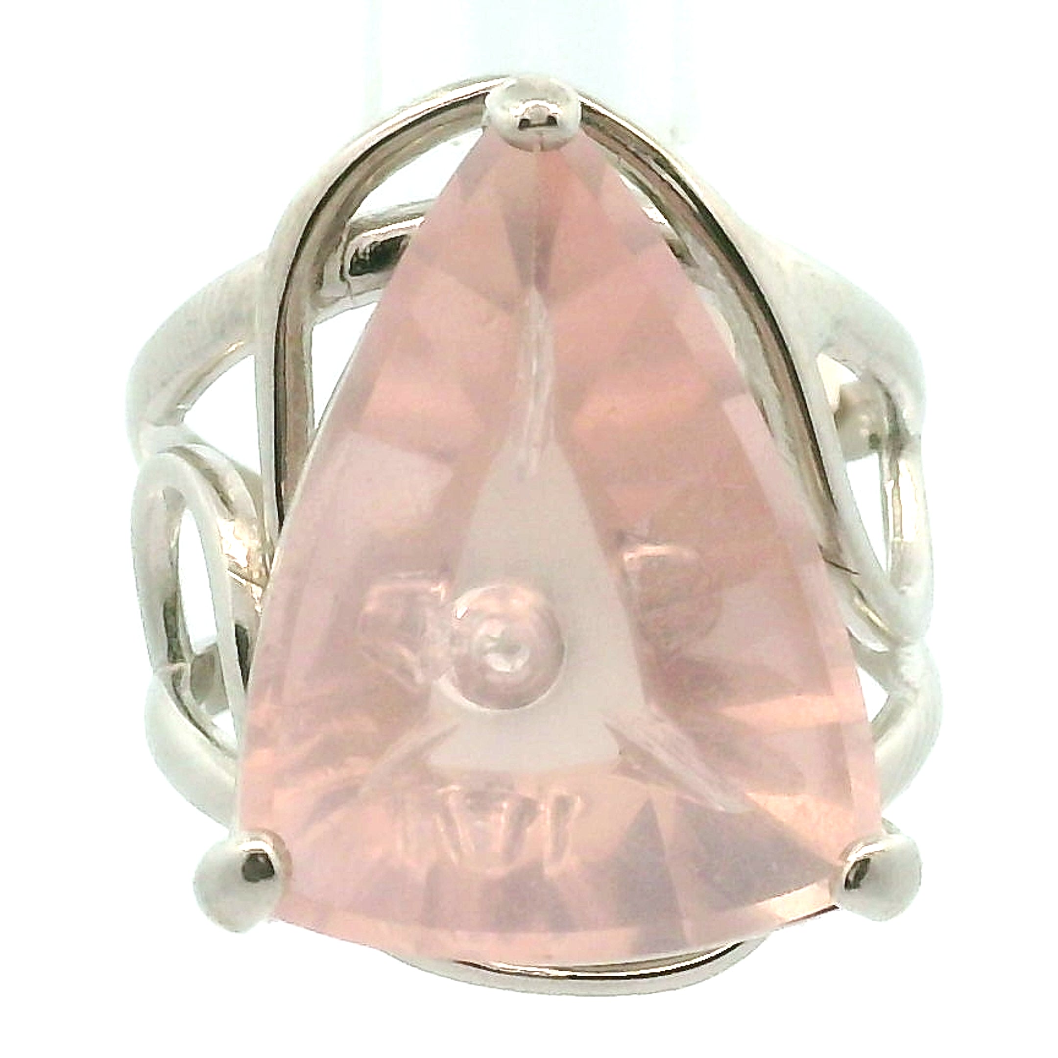 Rose Quartz Finger Cuff Adjustable Ring .925 Silver for Compassion and Self Love
