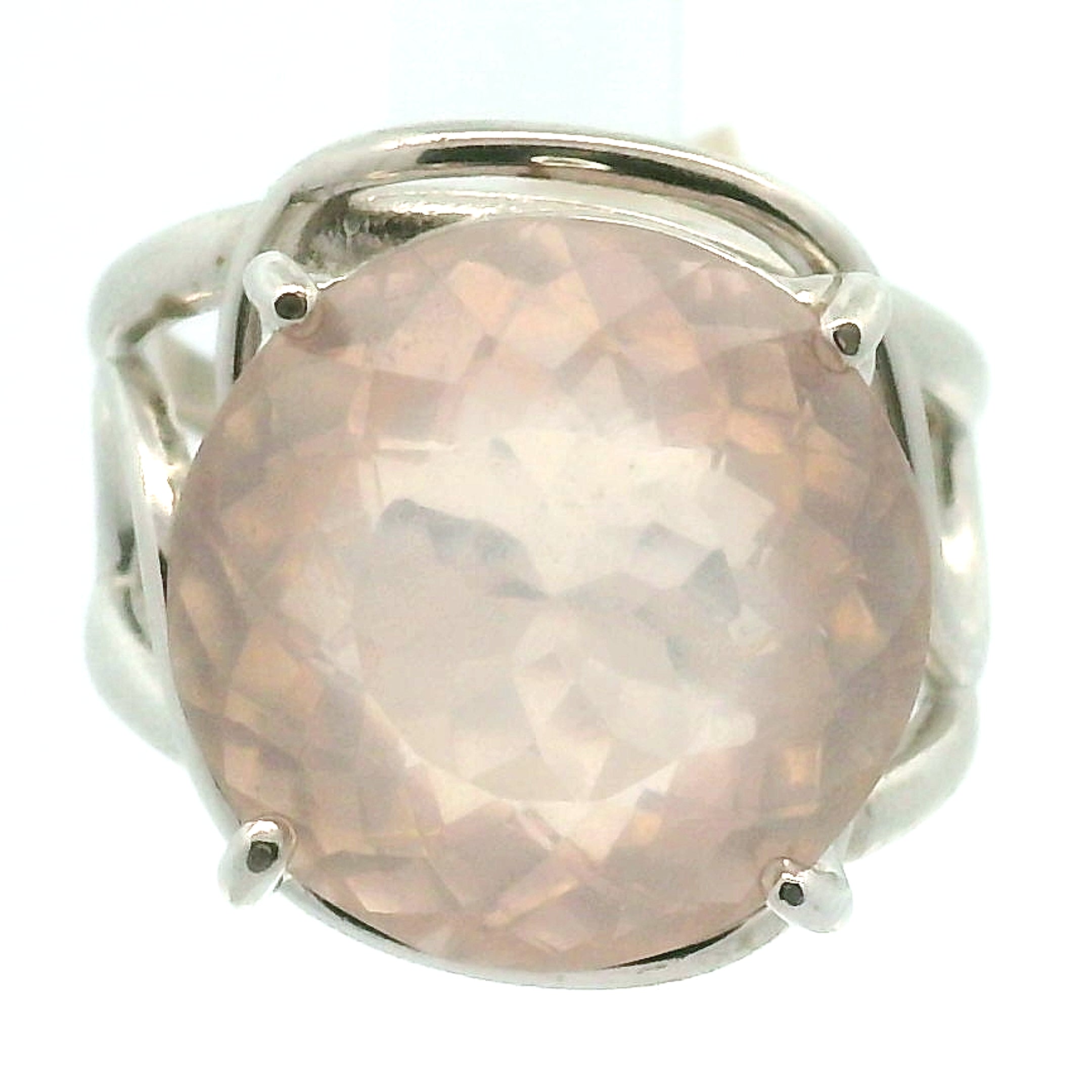 Rose Quartz Finger Cuff Adjustable Ring .925 Silver for Compassion and Self Love