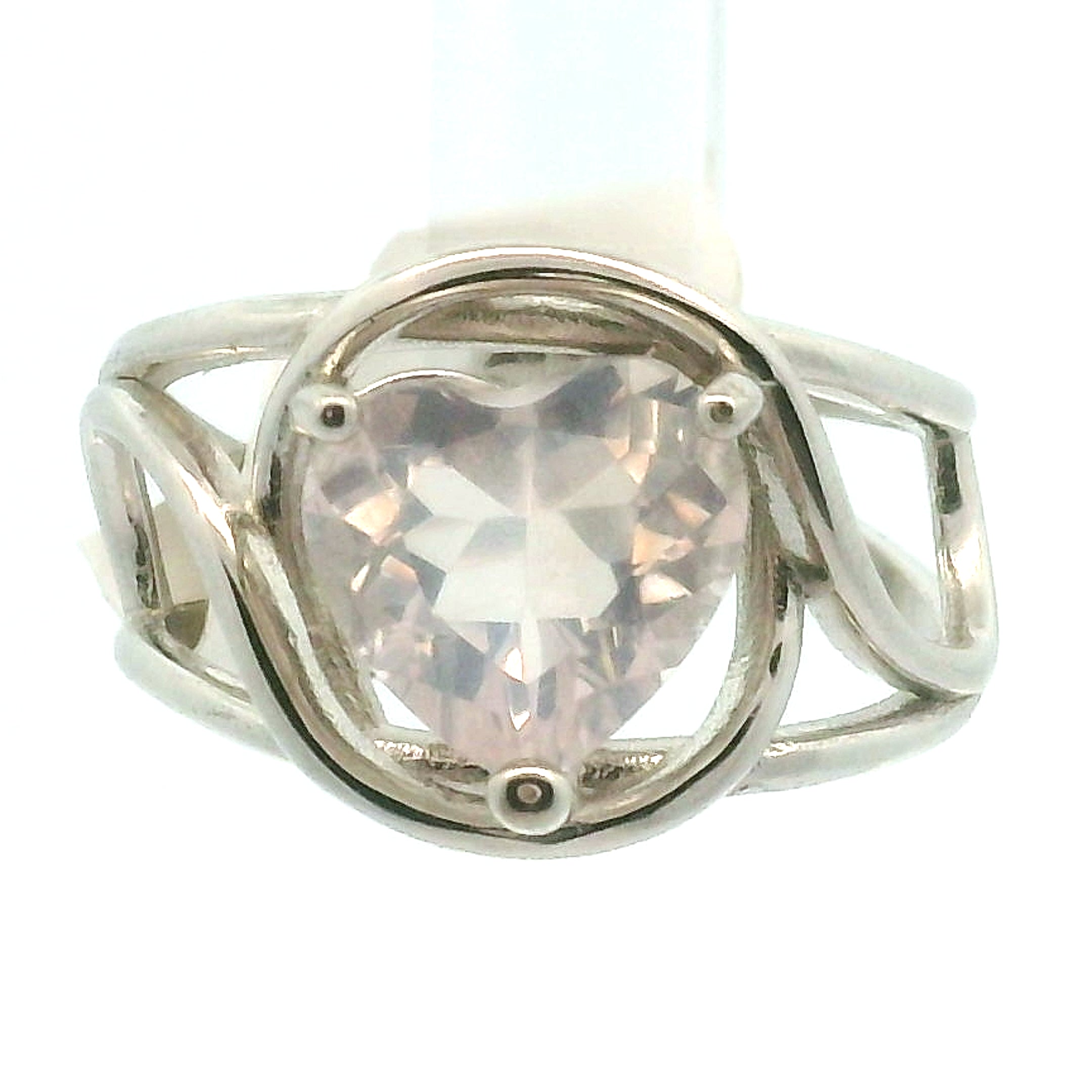 Rose Quartz Heart Adjustable Ring .925 Silver for Compassion, Love and Healing