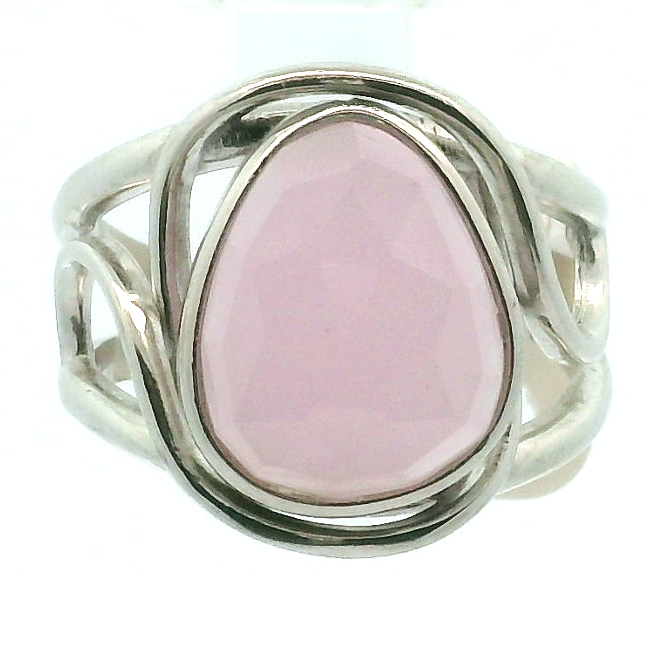 Pink Chalcedony Finger Cuff Adjustable Ring .925 Silver for Healing and Harmonizing your Relationships