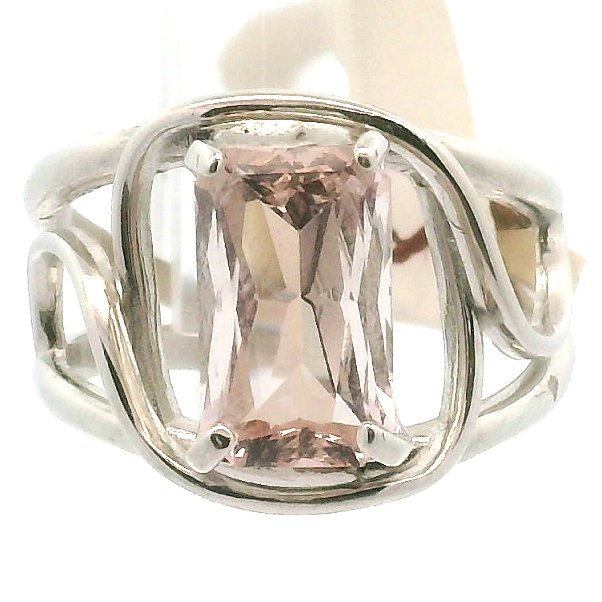 Pink Fluorite Emerald Cut Cuff Ring .925 Silver for Clearing Energy Fields and Focusing on your Goals