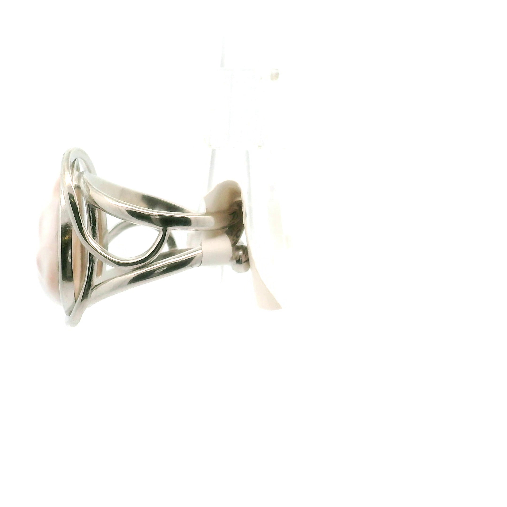 Pink Natrolite Cuff Ring .925 Silver for Astral Travel, Higher Consciousness and Protection