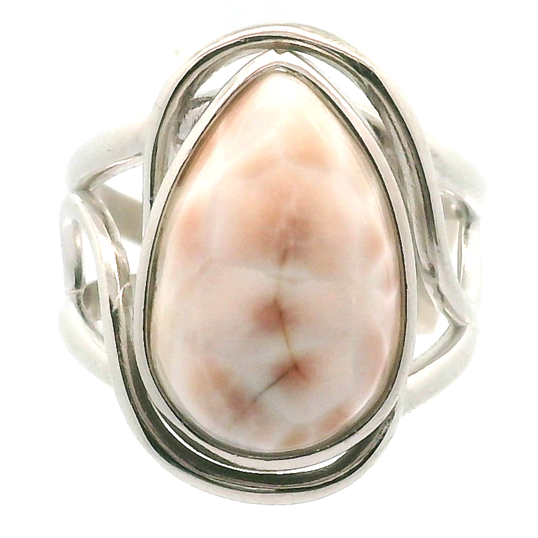 Pink Natrolite Cuff Ring .925 Silver for Astral Travel, Higher Consciousness and Protection