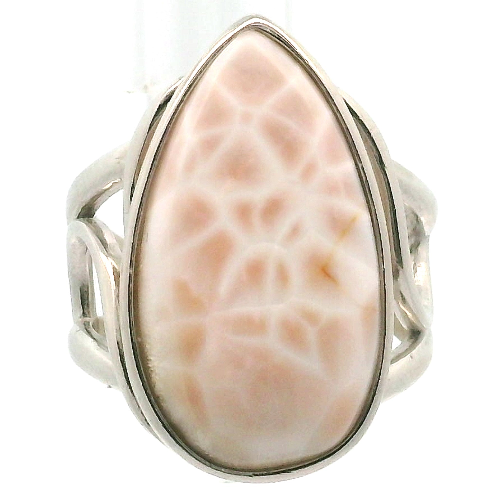 Pink Natrolite Cuff Ring .925 Silver for Astral Travel, Higher Consciousness and Protection