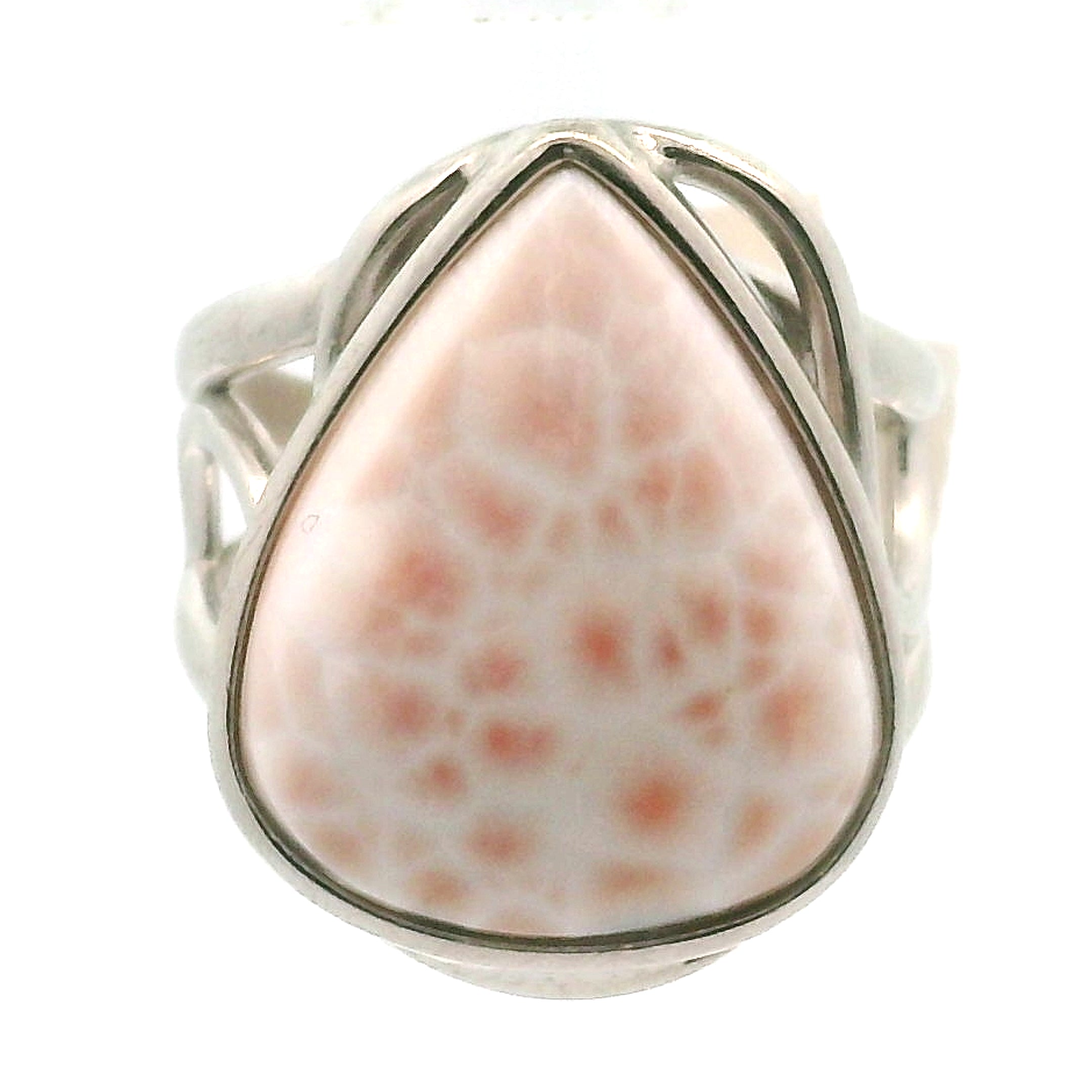 Pink Natrolite Cuff Ring .925 Silver for Astral Travel, Higher Consciousness and Protection