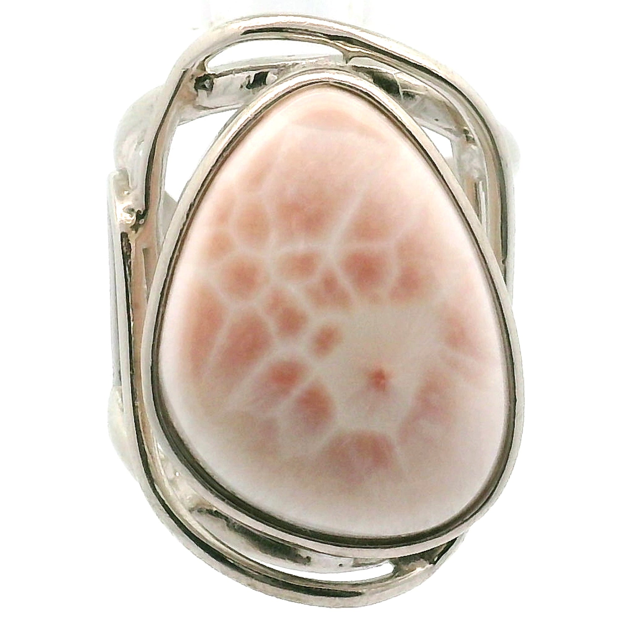 Pink Natrolite Cuff Ring .925 Silver for Astral Travel, Higher Consciousness and Protection
