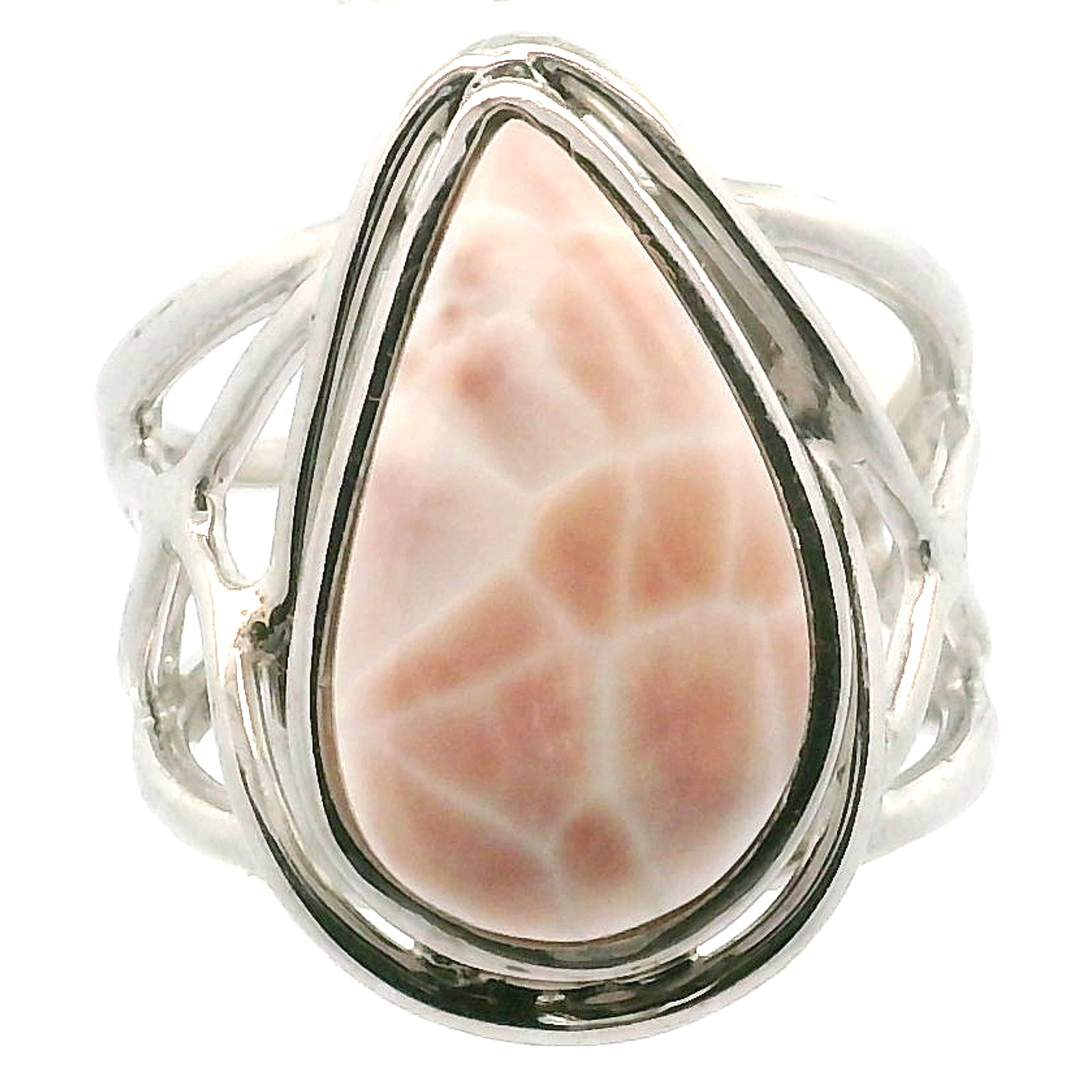 Pink Natrolite Cuff Ring .925 Silver for Astral Travel, Higher Consciousness and Protection