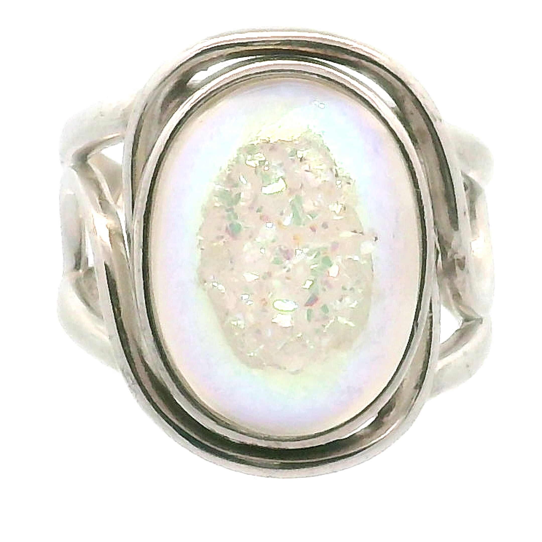 Angel Aura Druzy Quartz Cuff Ring .925 Silver for Connection with Angels and Spirit Guides