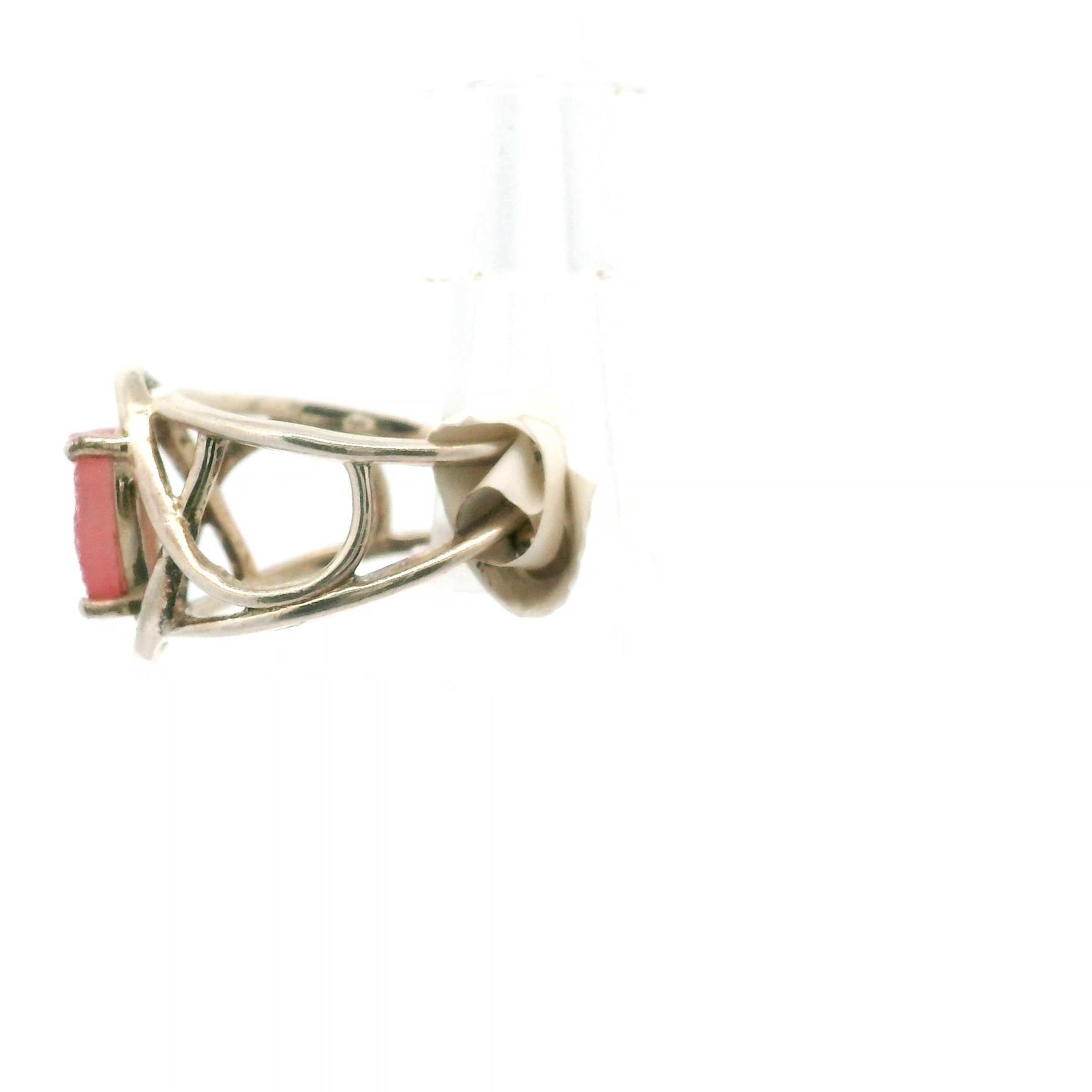 Pink Aura Druzy Quartz Heart Cuff Ring .925 Silver for Connection with Angels and Spirit Guides