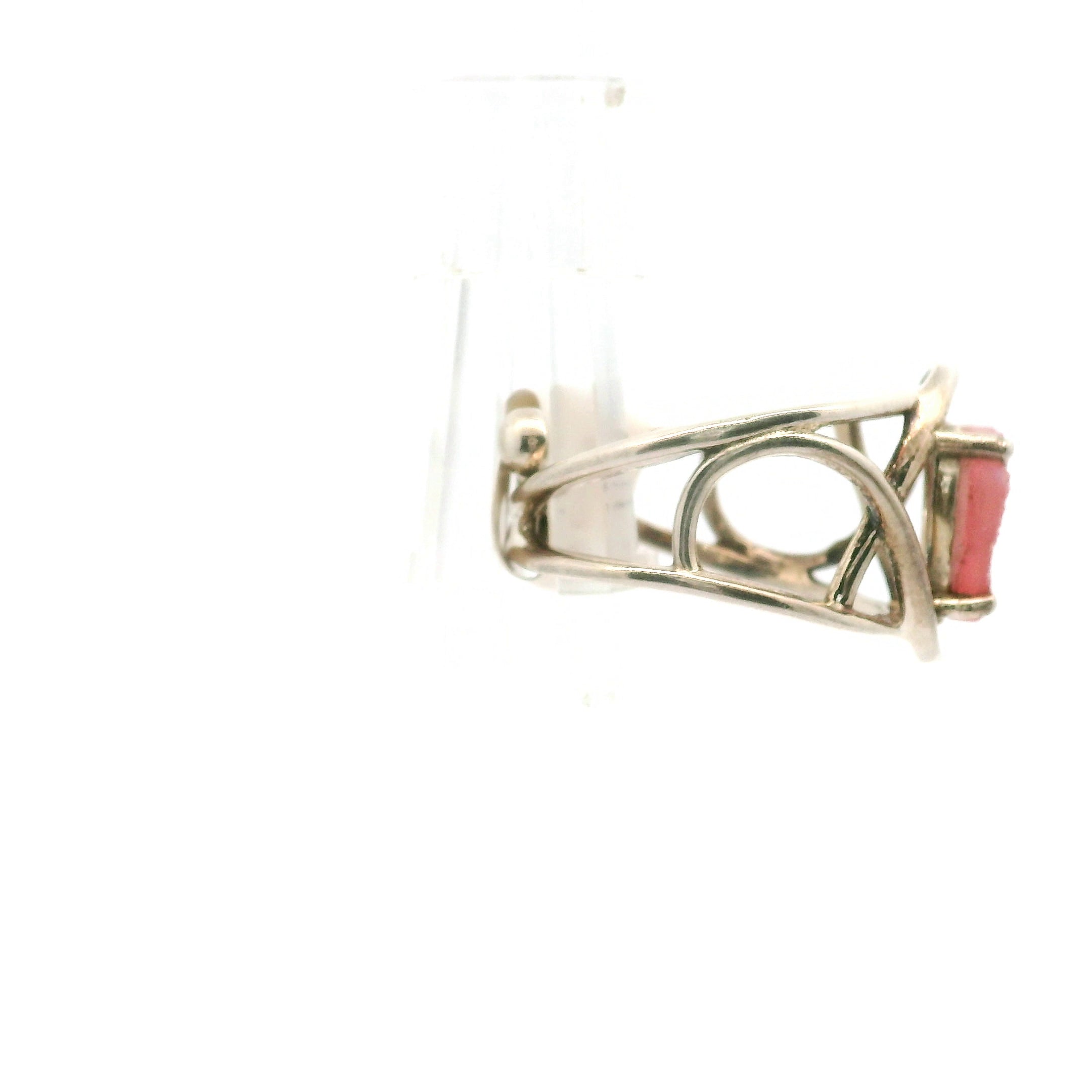 Pink Aura Druzy Quartz Heart Cuff Ring .925 Silver for Connection with Angels and Spirit Guides