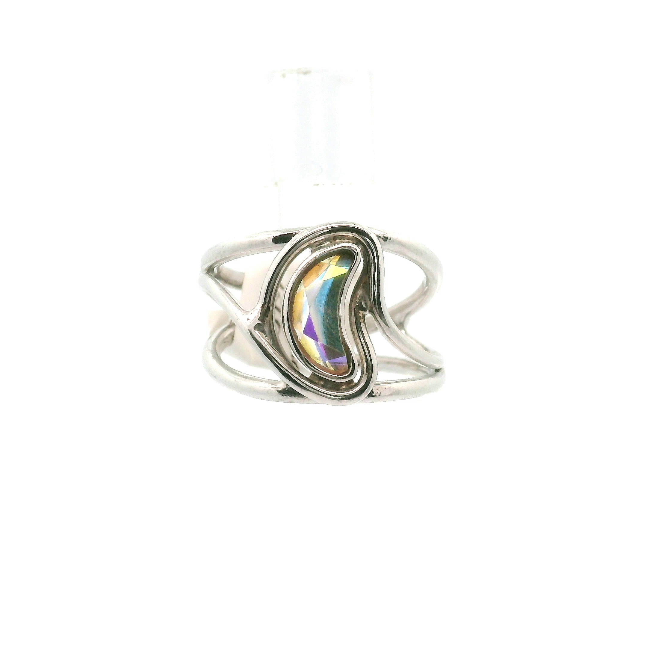 Angel Aura Quartz Moon Cuff Ring .925 Silver for Connection with Angels and Spirit Guides