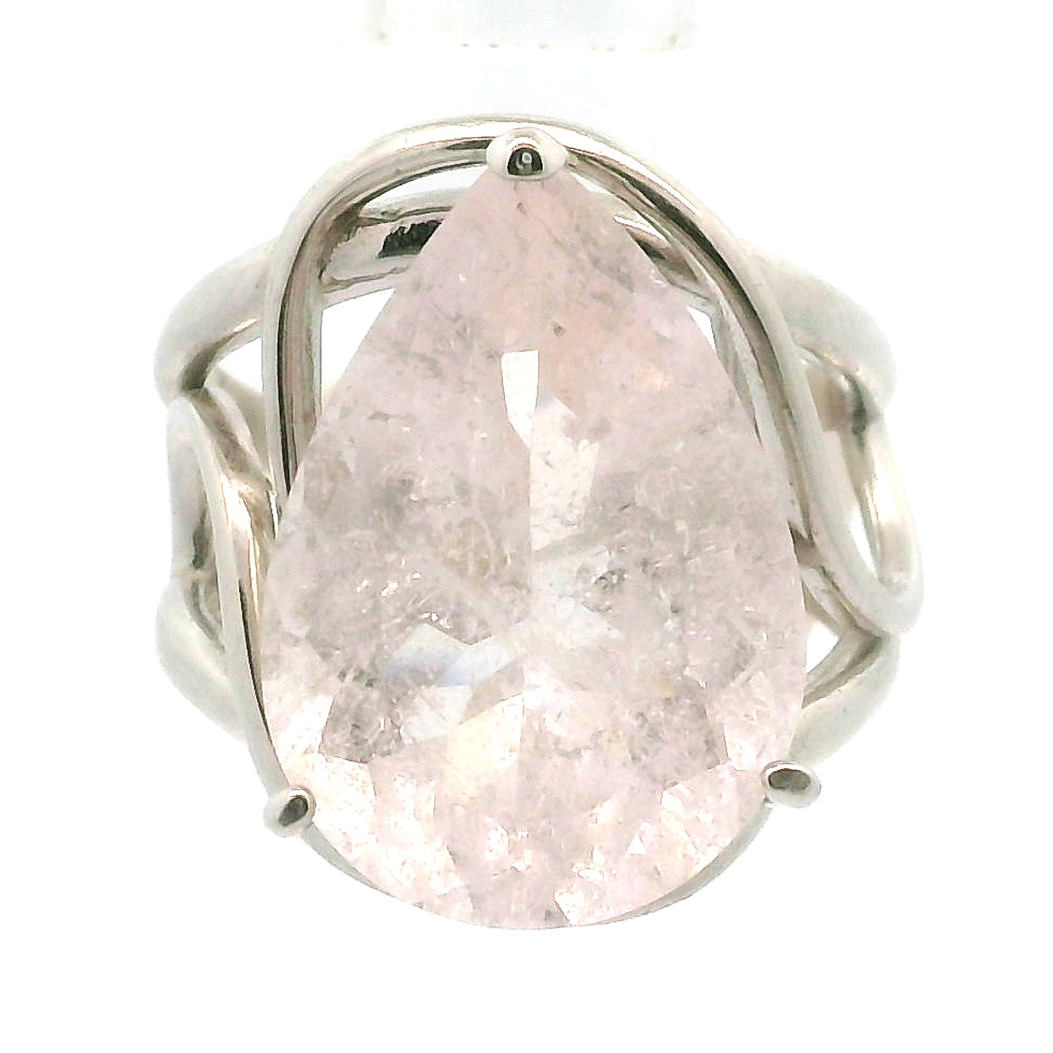 Rutilated Morganite Cuff Ring .925 Silver for Abundance of Joy and Love