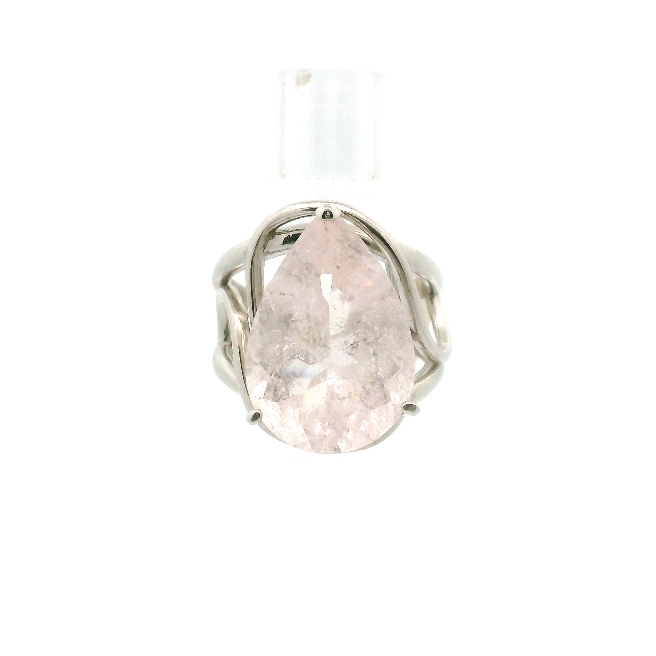 Rutilated Morganite Cuff Ring .925 Silver for Abundance of Joy and Love