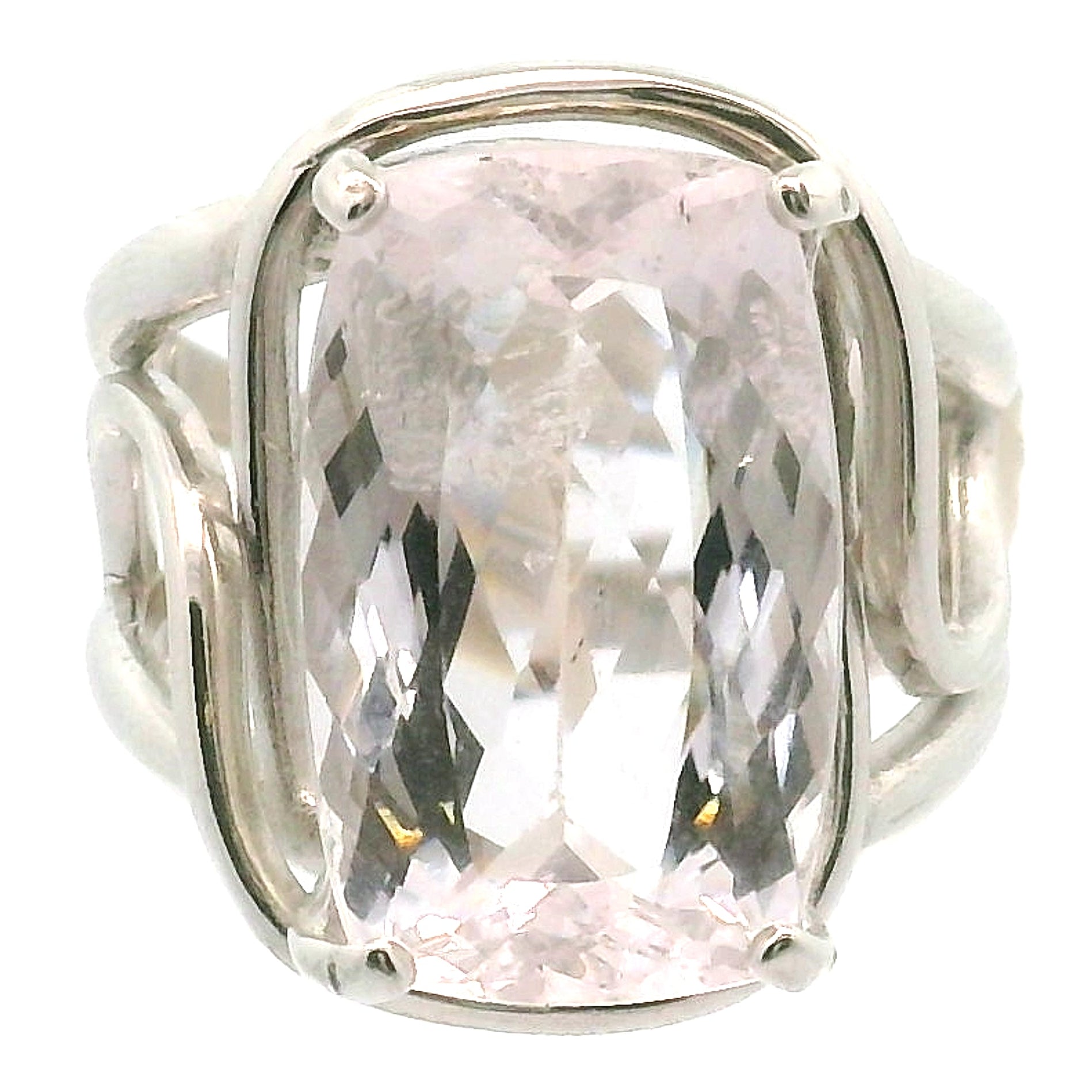 Rutilated Morganite Cuff Ring .925 Silver for Abundance of Joy and Love