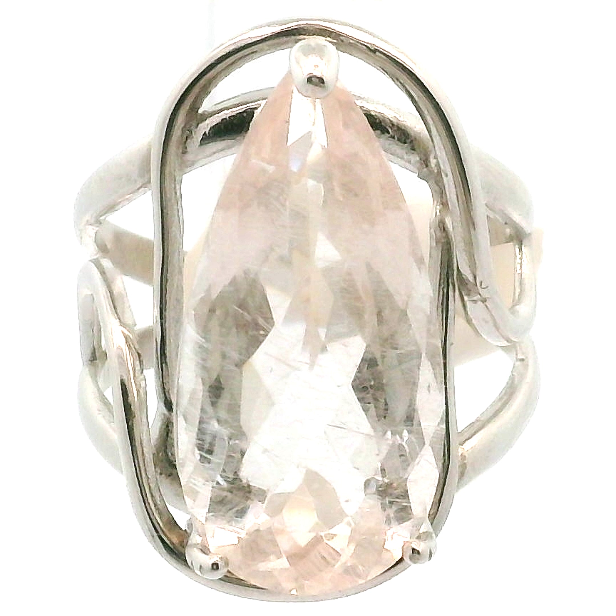 Rutilated Morganite Cuff Ring .925 Silver for Abundance of Joy and Love