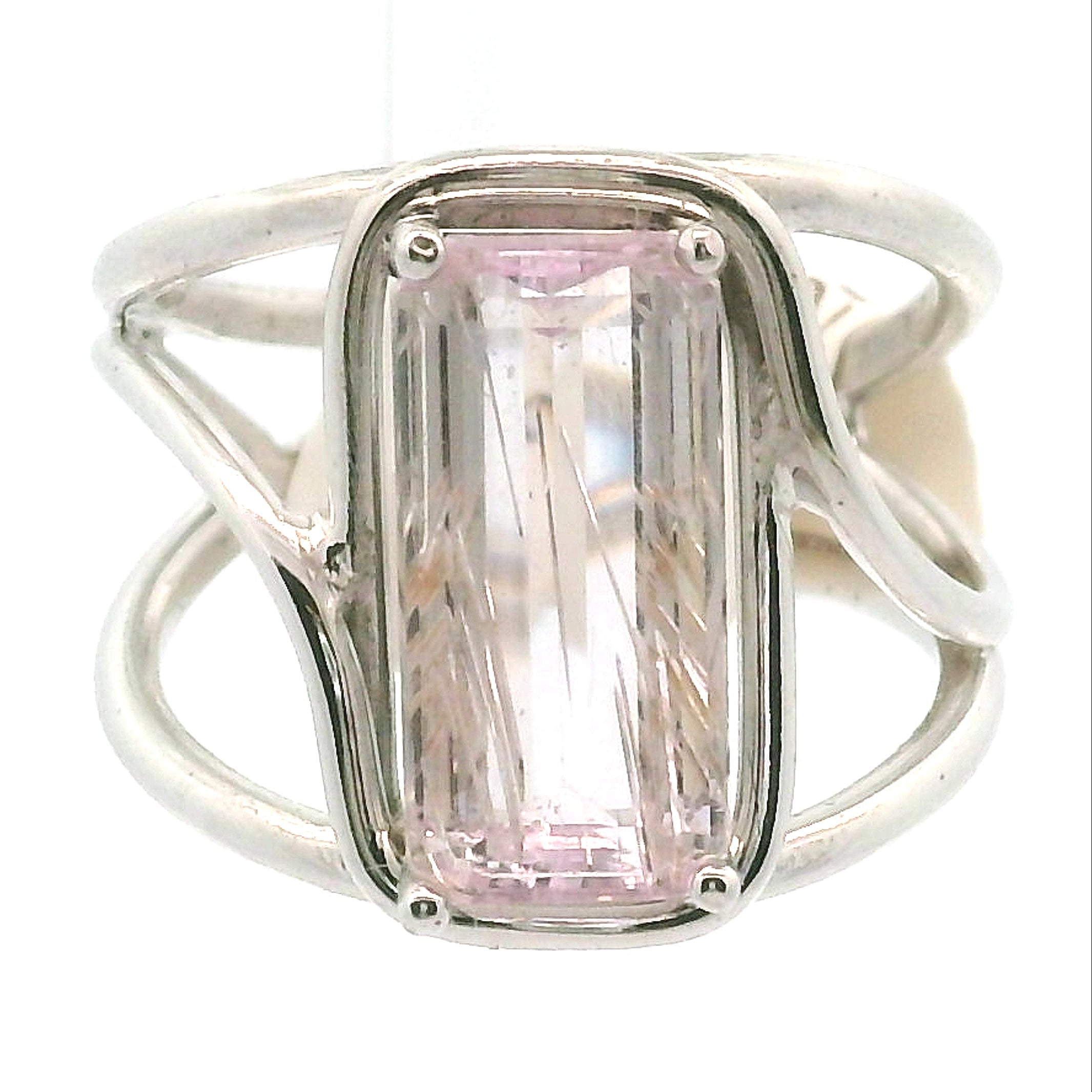 Kunzite with Silver Rutile Cuff Ring .925 Silver (High Quality) for Emotional Healing, Joy and Love